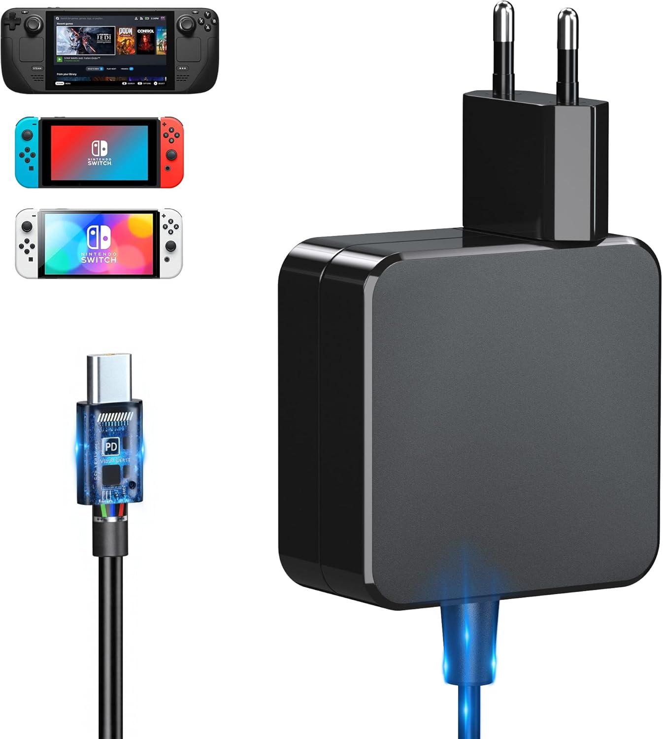 45W Switch Netzteil Steam Deck Netzteil, Unterstützt TV Modus 15V/3A Ladegerä...