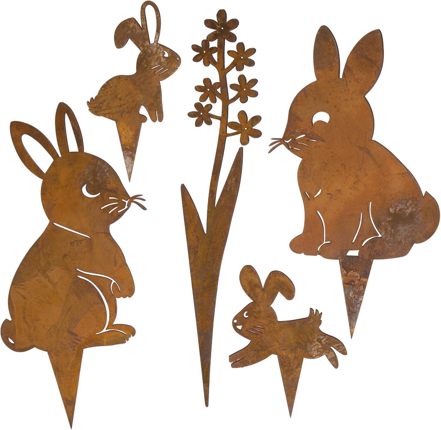 5pcs Osterhasen Gartenstecker Rost Osterhasen Figuren Blumenstecker für Oster...