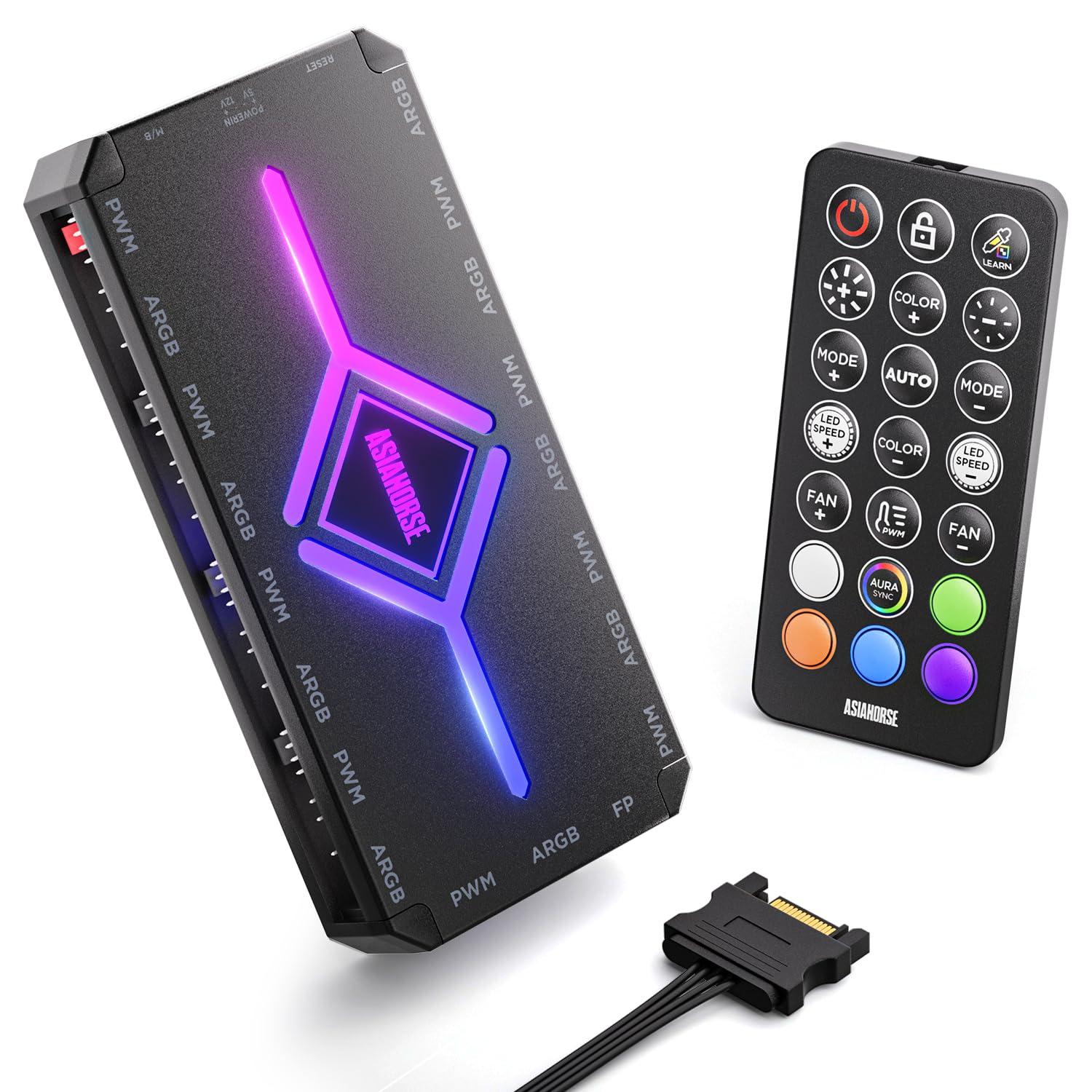 AsiaHorse ASH-S1 ARGB PWM PC Lüfter Hub mit Controller [20 ARGB-Effekte] [Ein...