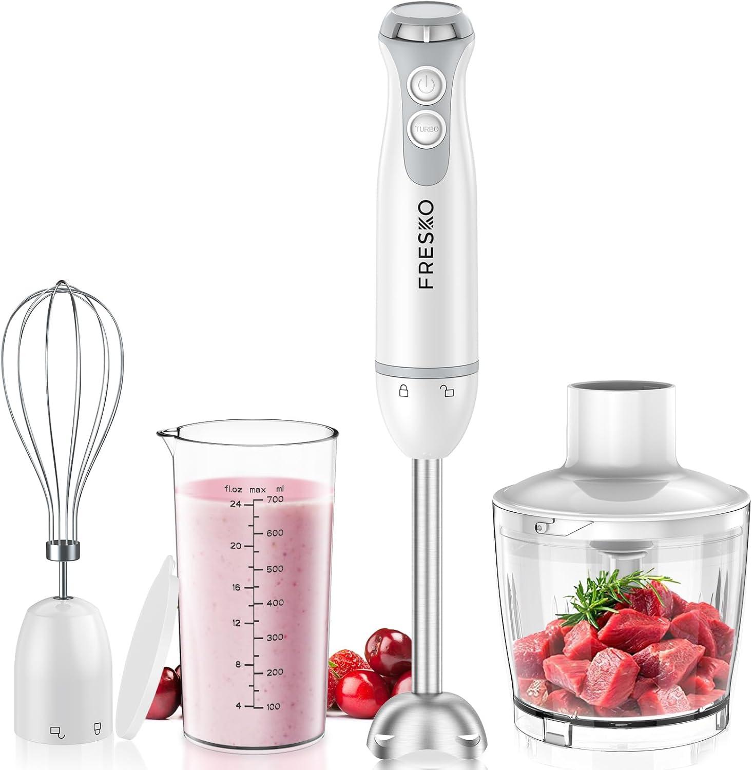 FRESKO 4-in-1 Stabmixer, 1000W Pürierstab Edelstahl, Stufenlose Geschwindigke...