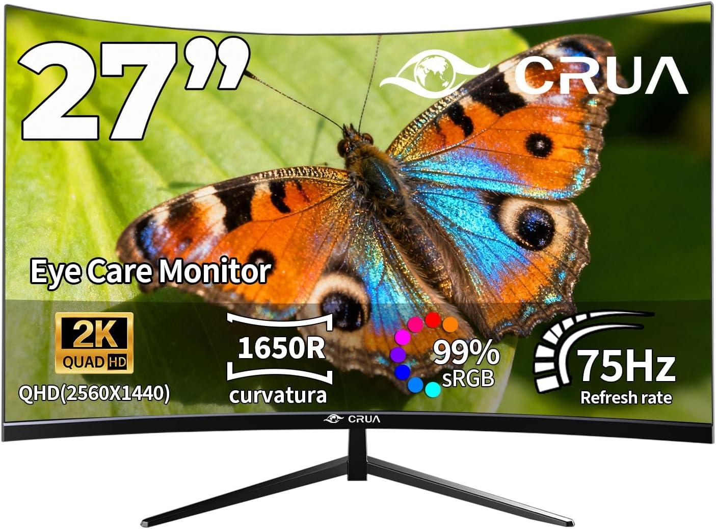 CRUA 27 Zoll QHD (2560x1440) Monitor|2K 75Hz Computer Monitor 27 Zoll 1440p M...