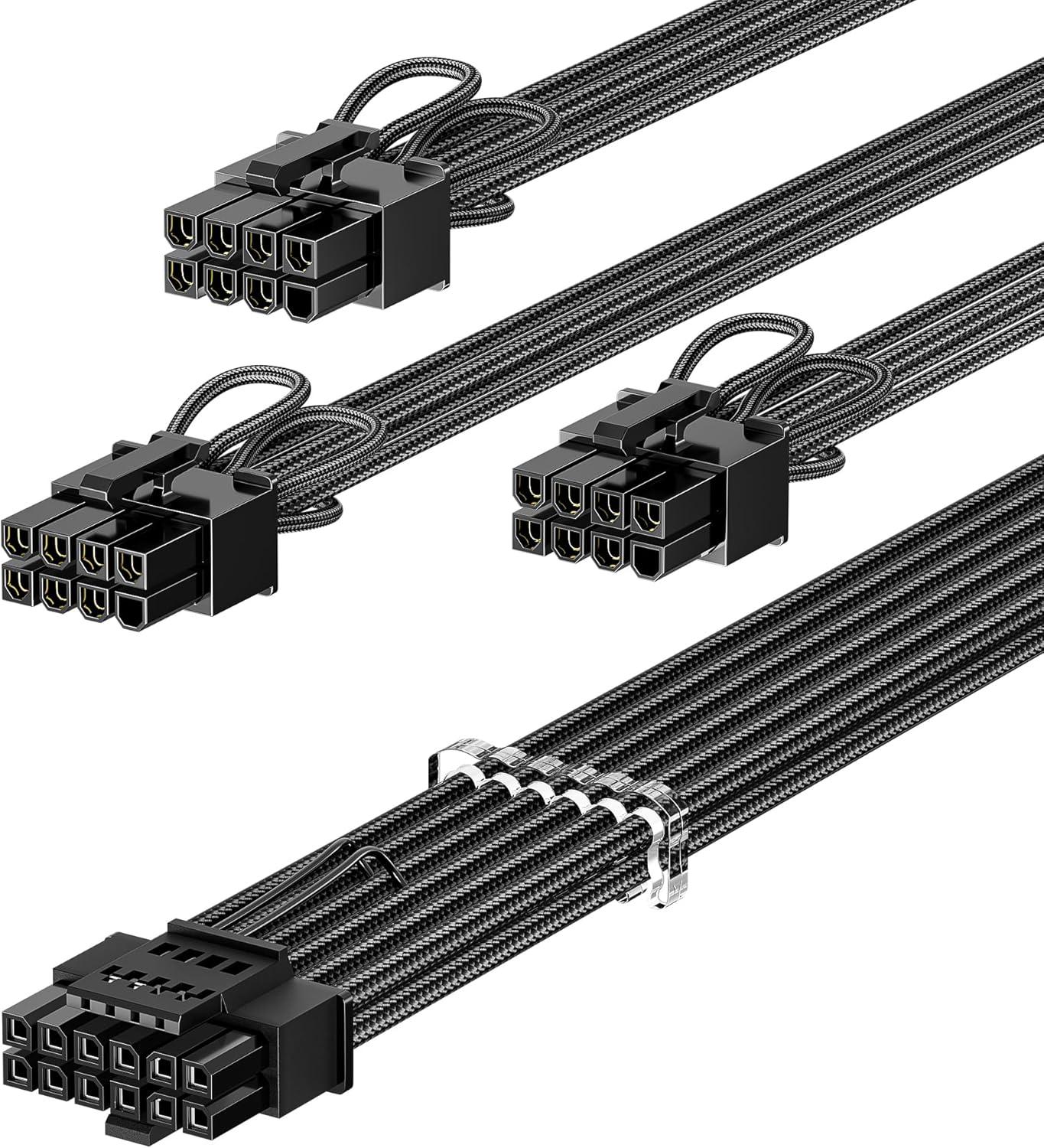 Fasgear 70cm PCIe 5.0 12VHPWR(12V-2x6) Stromkabel,16pin (12+4) Stecker auf 3x...