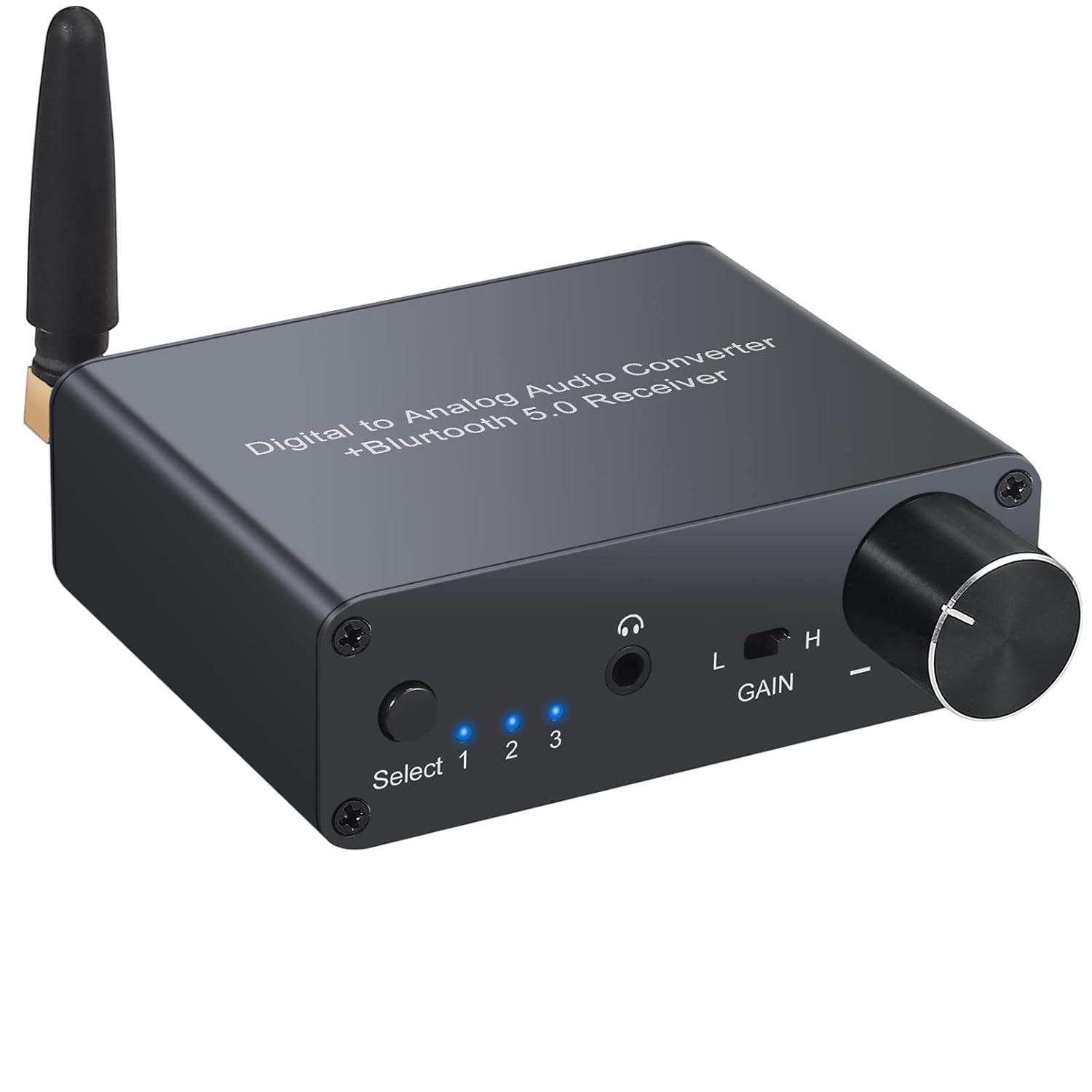 LiNKFOR Digital Analog Audio Konverter 192KHz Bluetooth DAC mit Kopfhörervers...