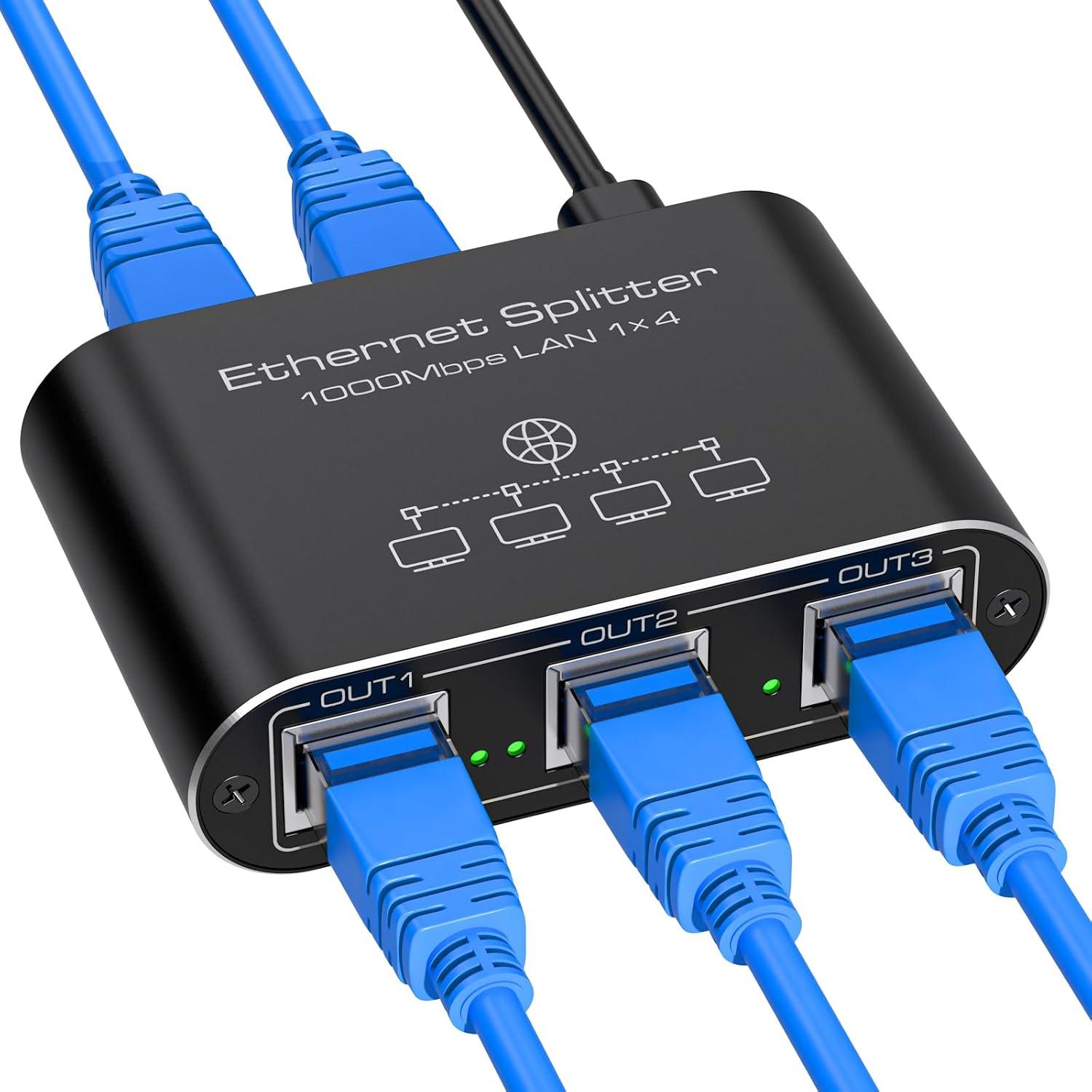 VEDINDUST LAN-Splitter 1 auf 4: Gigabit Netzwerk-Switch mit Aluminium-Gehäuse