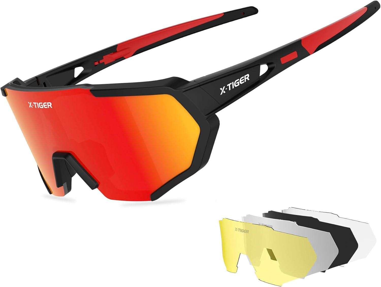 X-TIGER Fahrradbrille, Herren Damen Sportbrille, UV400 mit 5 Wechselgläser,St...