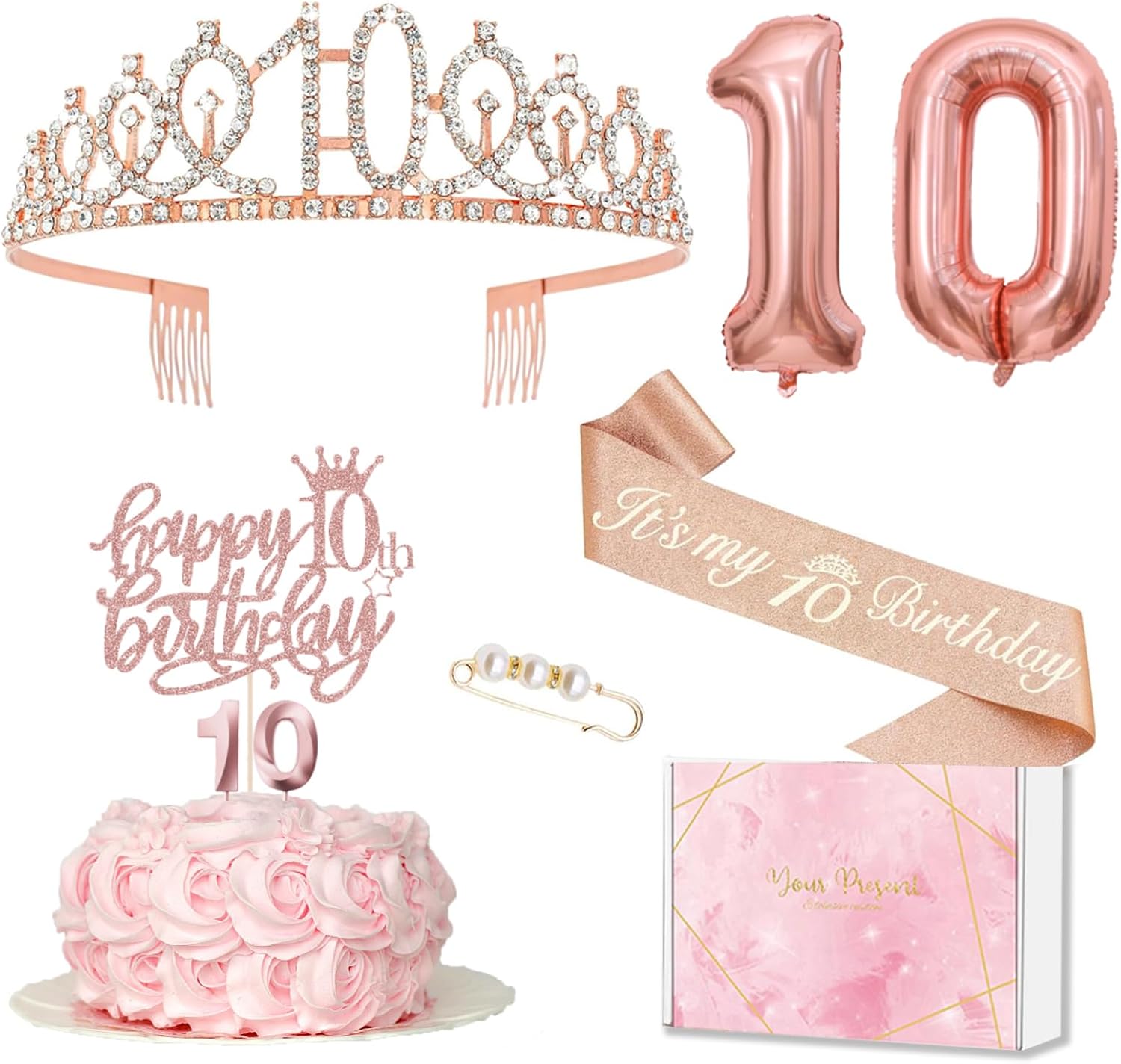 10 Geburtstag Mädchen Deko, 10. Geburtstagskrone und Schärpe, Tortendeko Gebu...