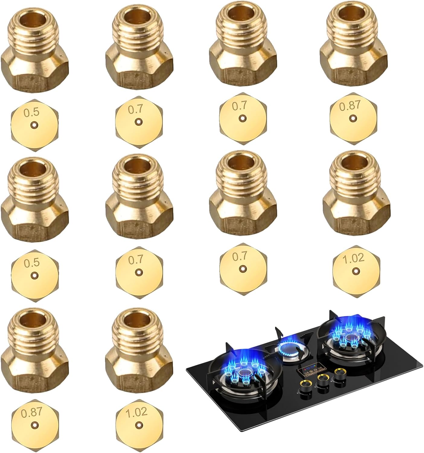 10 Stück Butangas Düsen für LPG-Kochfelder, 0.5/0.7/0.87/1.02 LPG Gasstrahl-S...