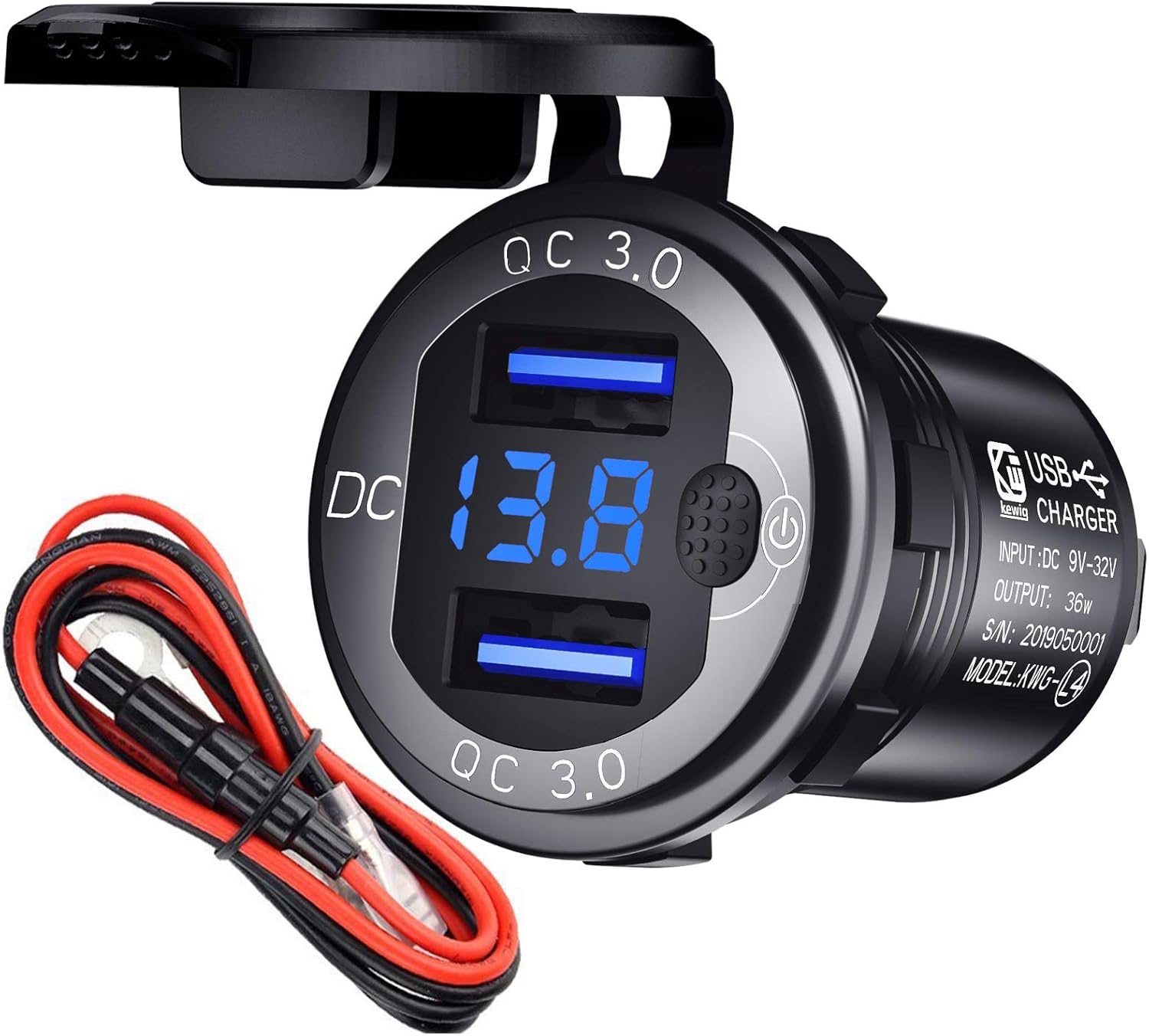 12V USB Steckdose Auto Ladegerät mit Schalter,KFZ-Ladegerät Stecker 24V 12 Vo...