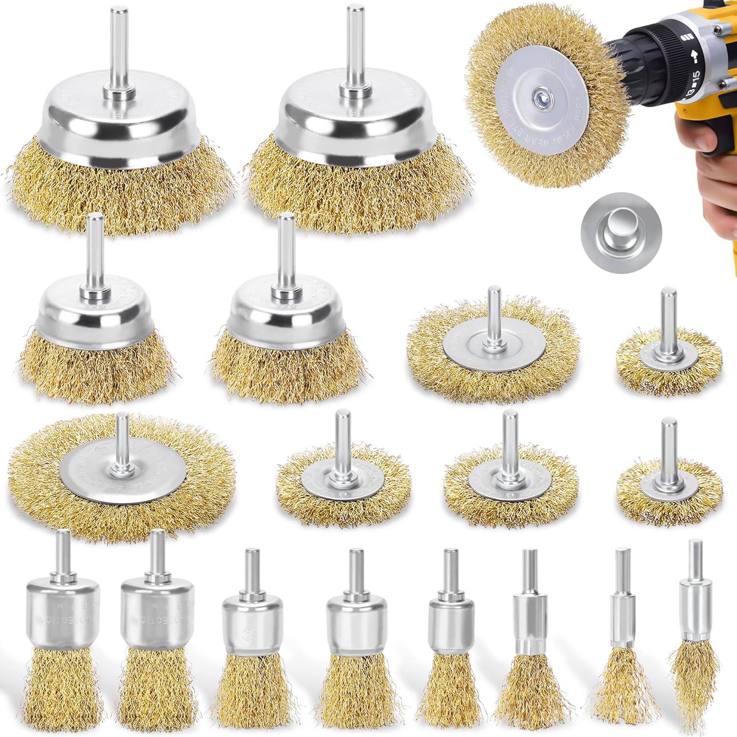 18-Teilig Drahtbürste Bohrmaschine, Messingbeschichteter Drahtbürste Akkuschr...