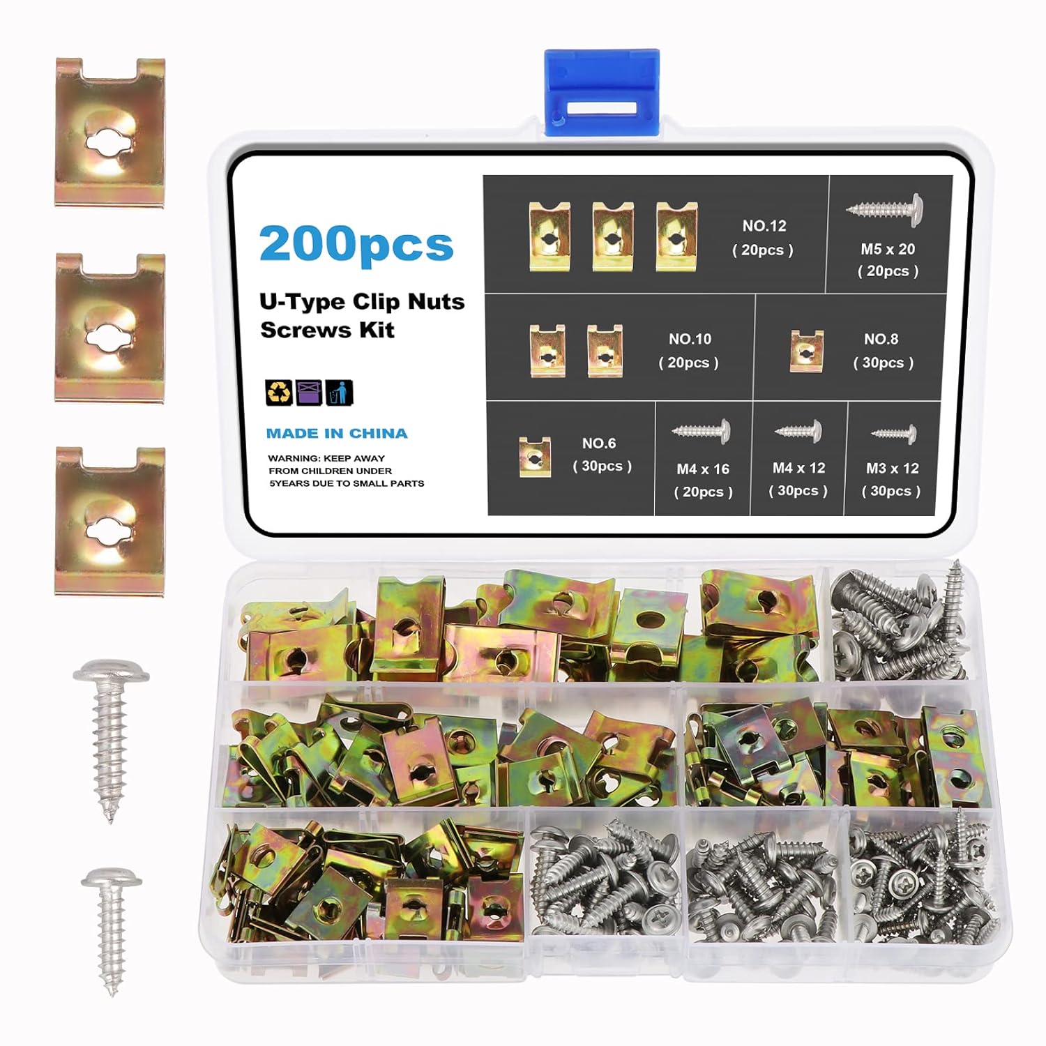 200 Stück Blechmuttern Sortiment Set, Edelstahl Blechmutter Clip U-Typ Clip M...