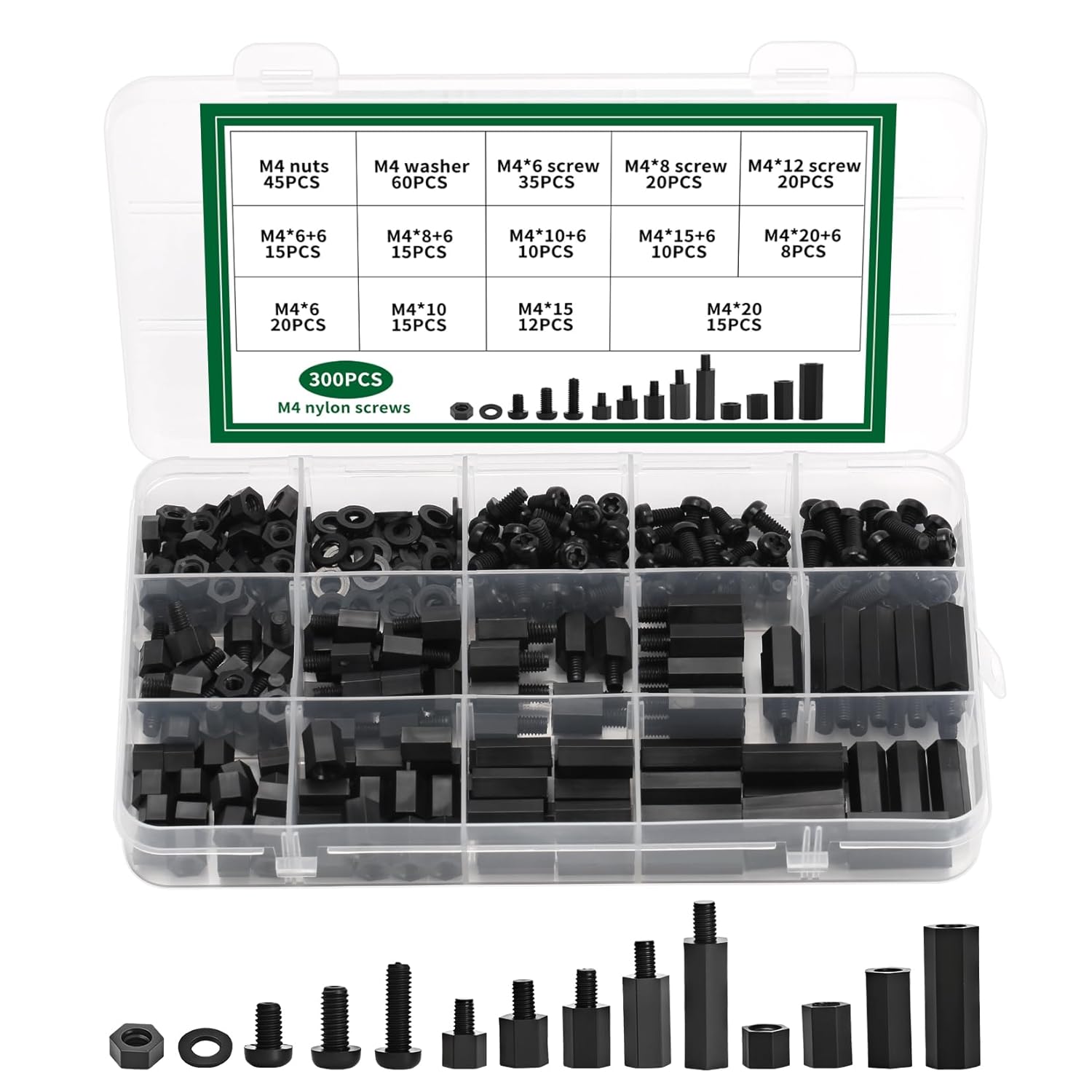 300 Stück M4 Nylon Schraube Mutter Abstandshalter, Männlich Weiblich Schwarz ...