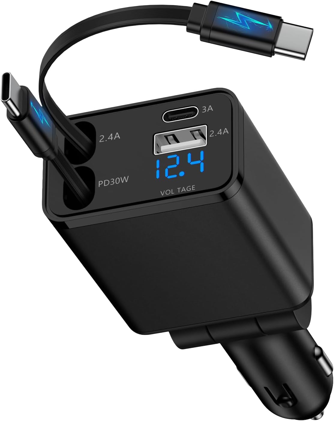 4 in 1 Zigarettenanzünder USB C, Einziehbares Auto Ladegerät 12V USB Adapter ...