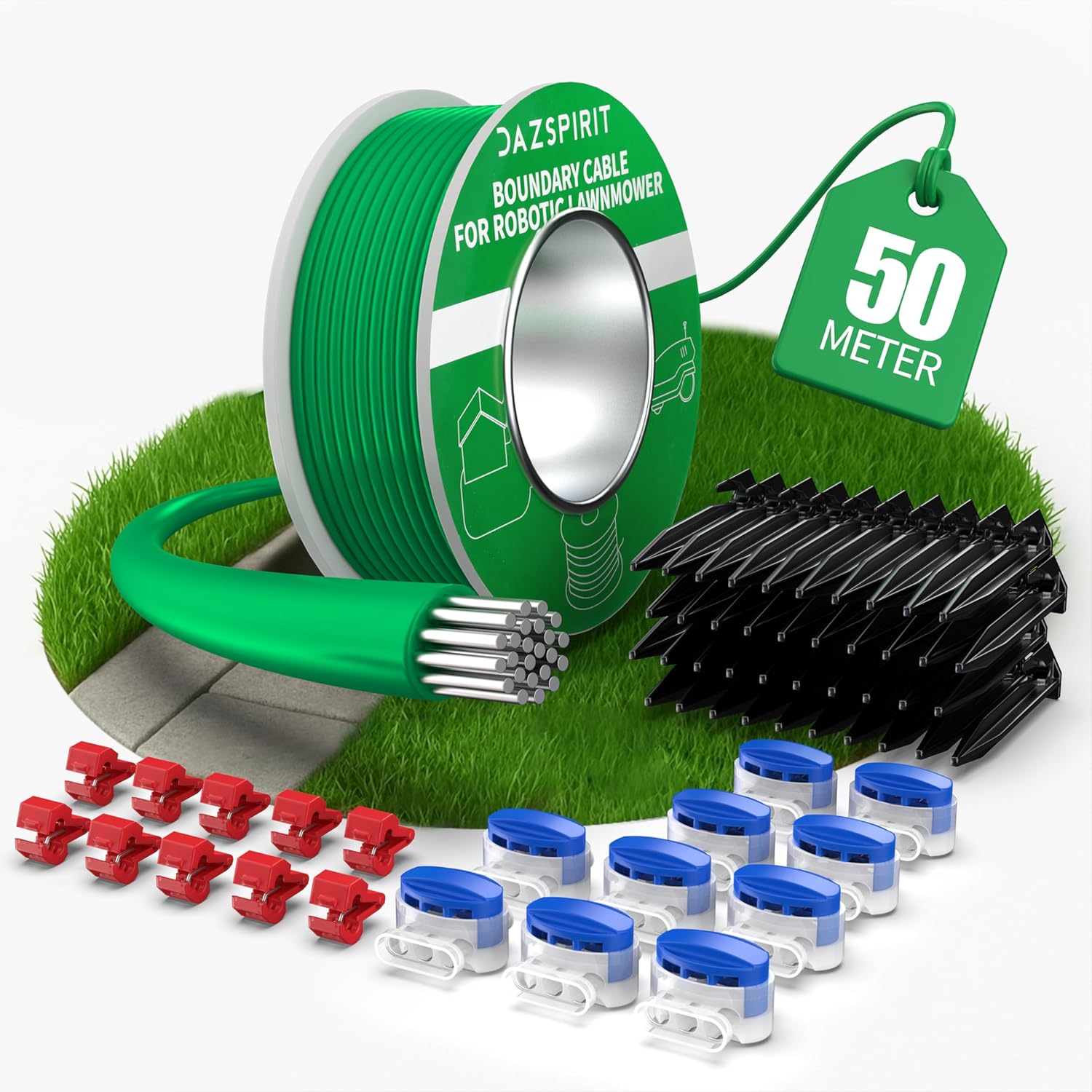 50 m Begrenzungskabel Mähroboter + 50 Erdnägel + 10 Kabelverbinder + 10 Ansch...