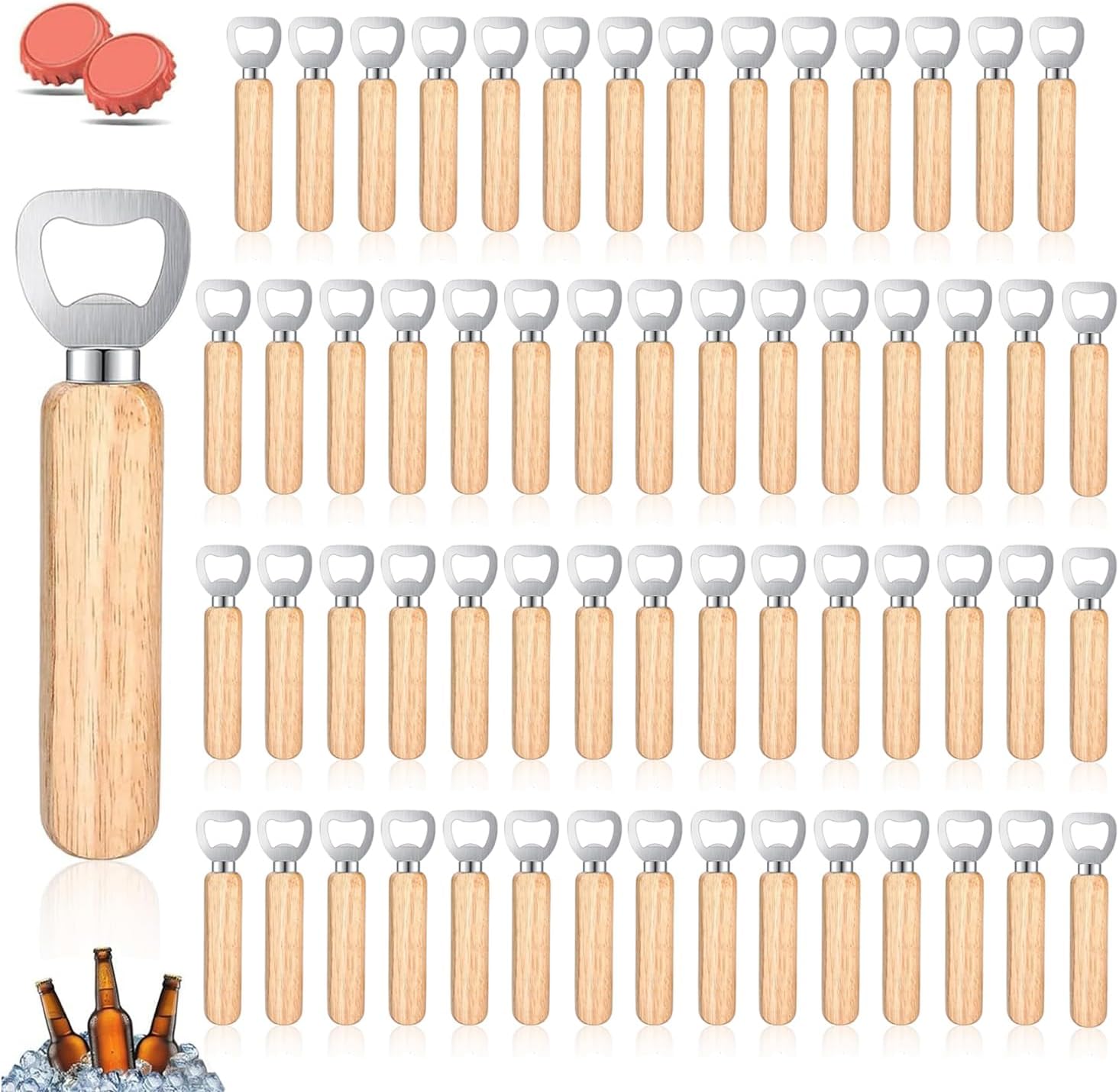 60 Stück Flaschenöffner Holz, Holzgriff Bier Kronkorkenöffner, Tragbare Kapse...
