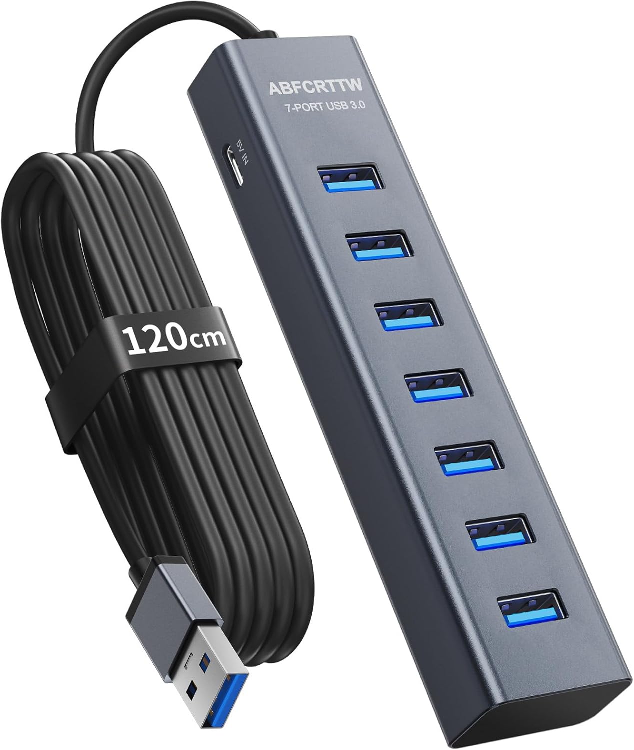 7-Port USB Hub 3.0 mit 120cm Kabel für Desktop, Aluminium USB Verteiler 5Gbps...