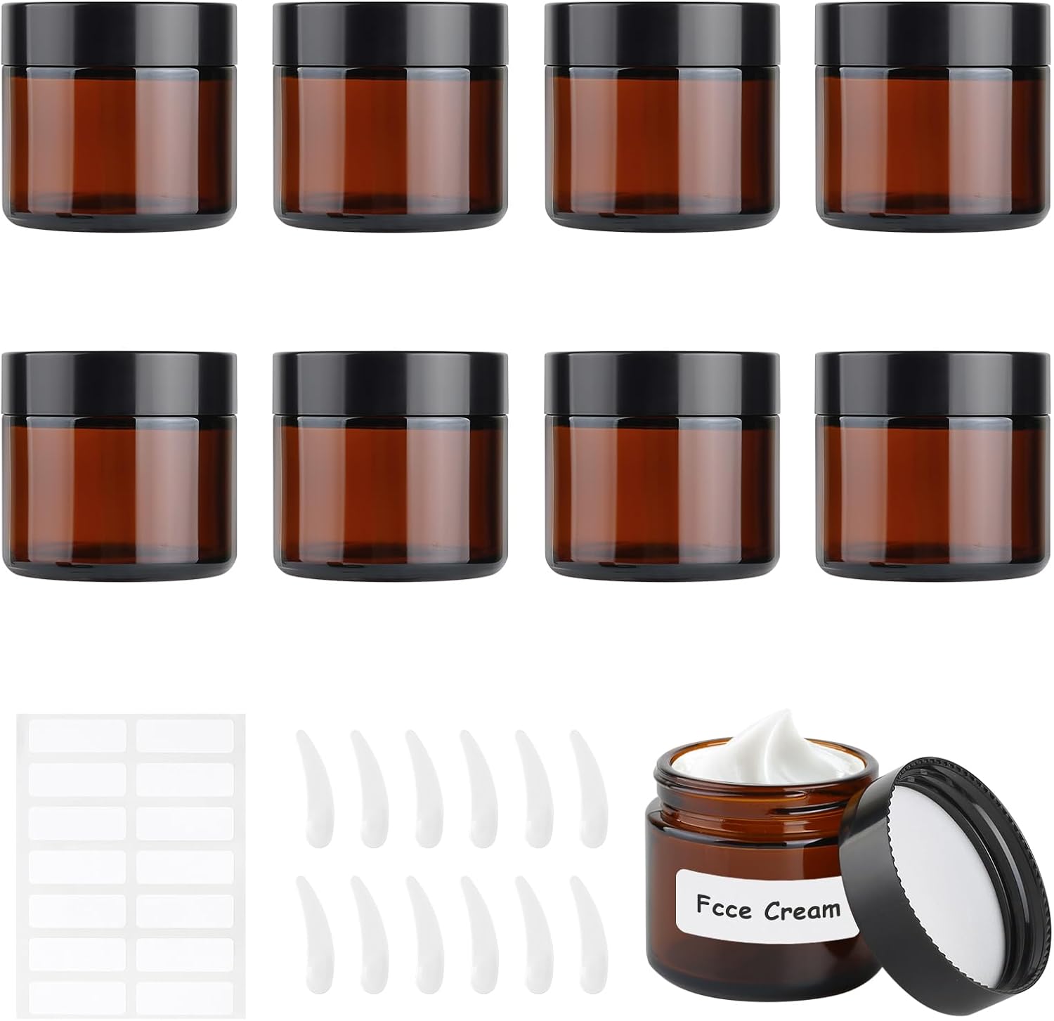 8 Stück Braun Glastiegel, 60ml Glas Leerdose, Tiegel Cremedose, Cremedosen zu...