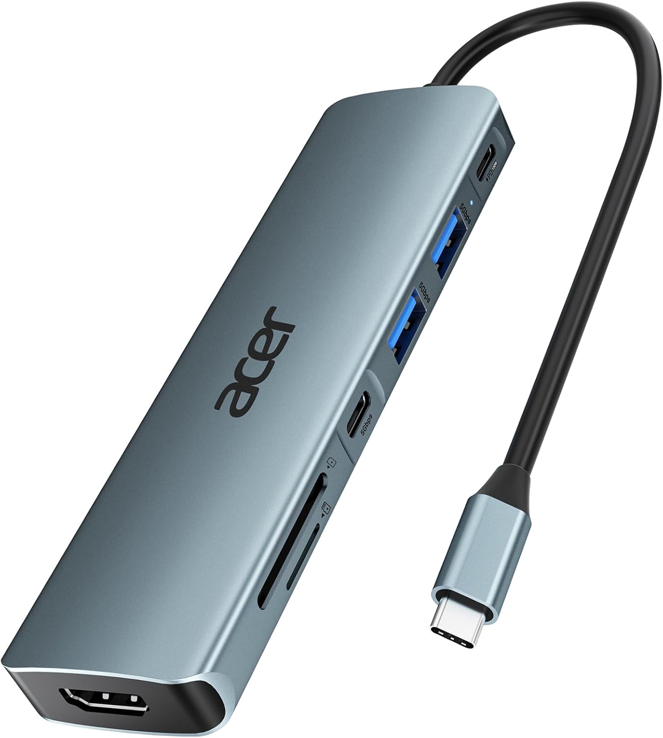 acer USB C Hub, 7IN1 USB-C auf 4K HDMI, 2xUSB 3.0, 1x Typ C 5Gbps, 100W PD, S...