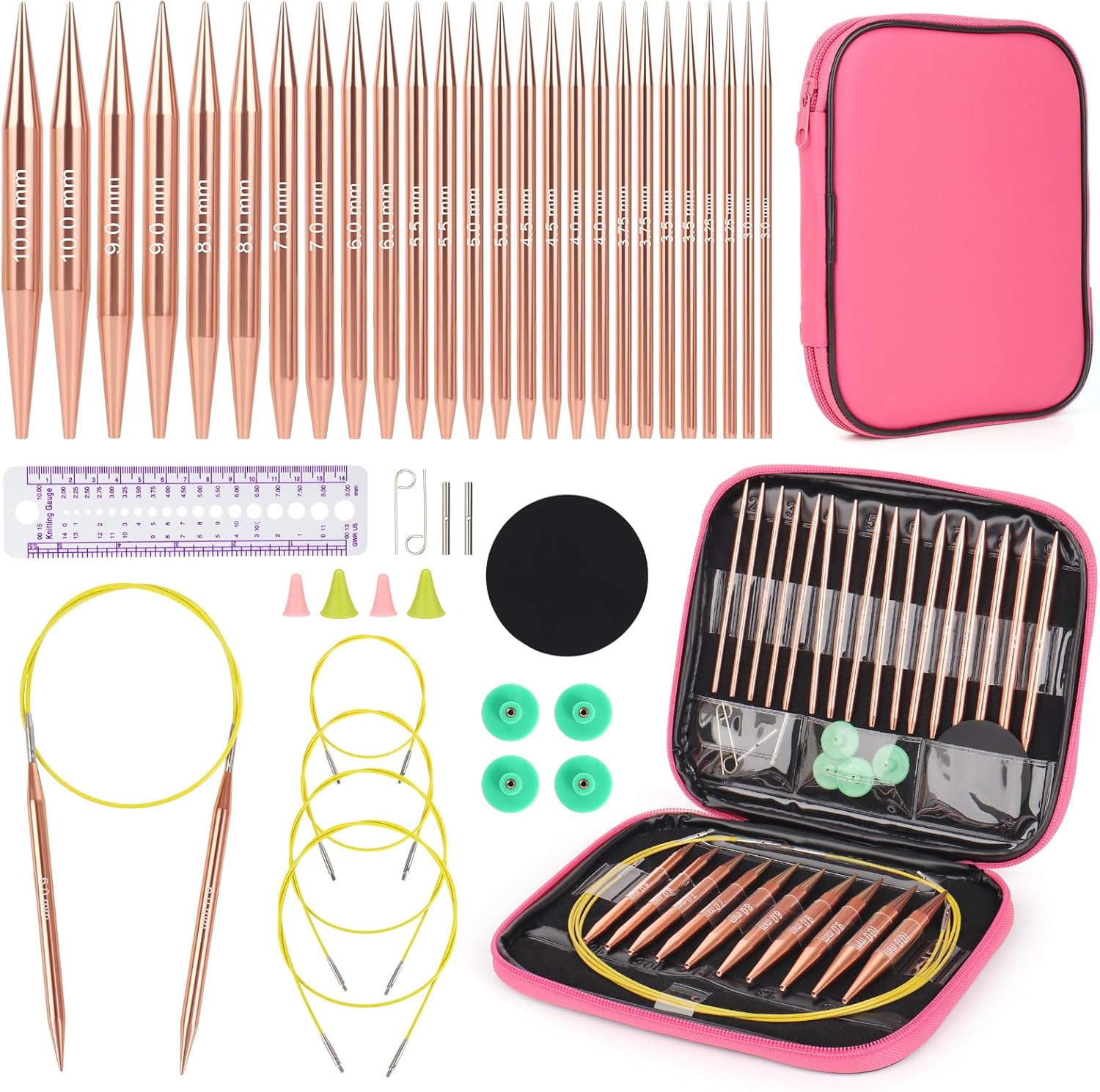 Aeelike Rundstricknadeln Austauschbare Set mit Etui und Zubehör, 13 Paar 3mm-...