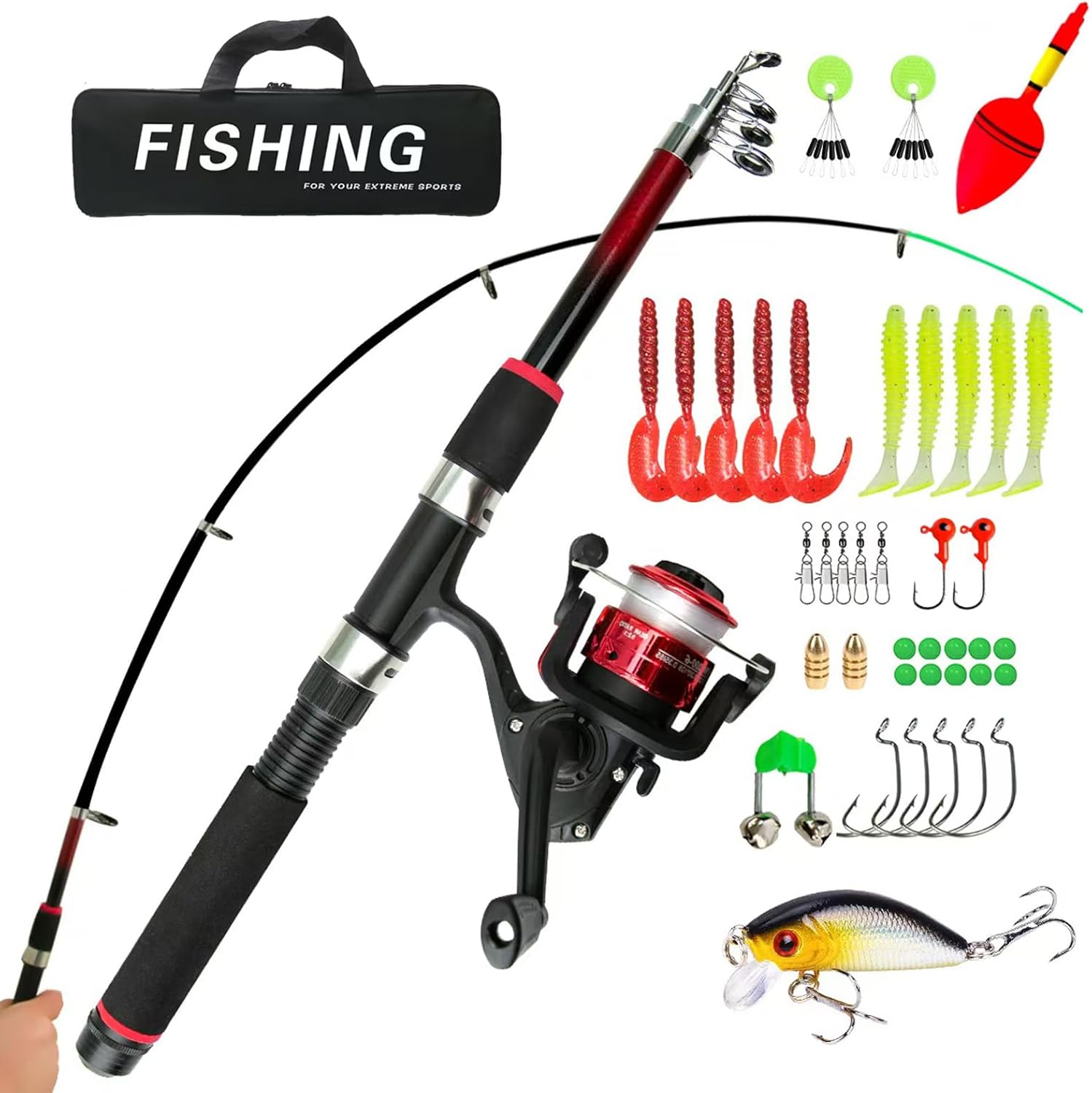 Angelset für Kinder, Kinder Angelset mit Angelrolle, Köder Set und Tragetasch...