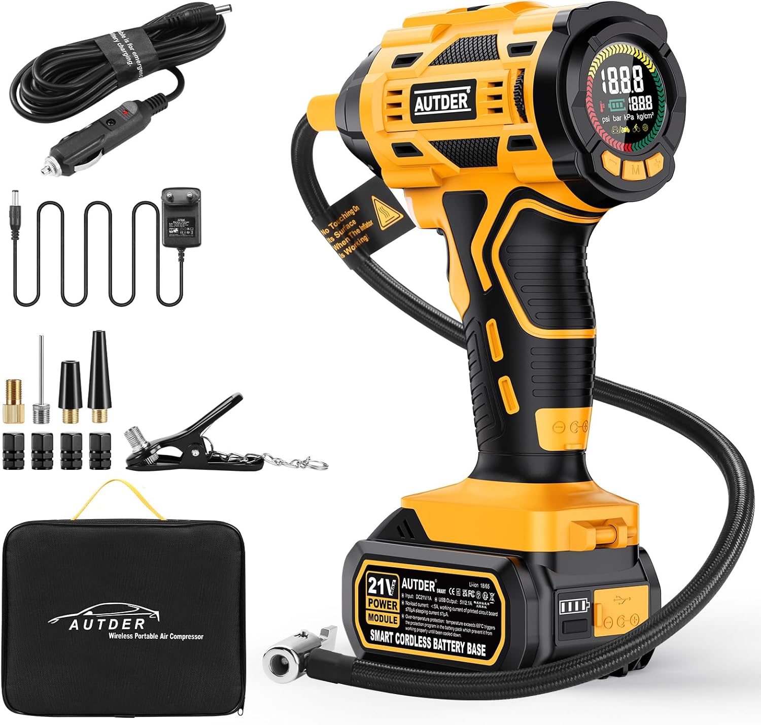 AUTDER Akku Luftkompressor 180 PSI – Tragbare Reifenpumpe mit 21V wiederaufla...