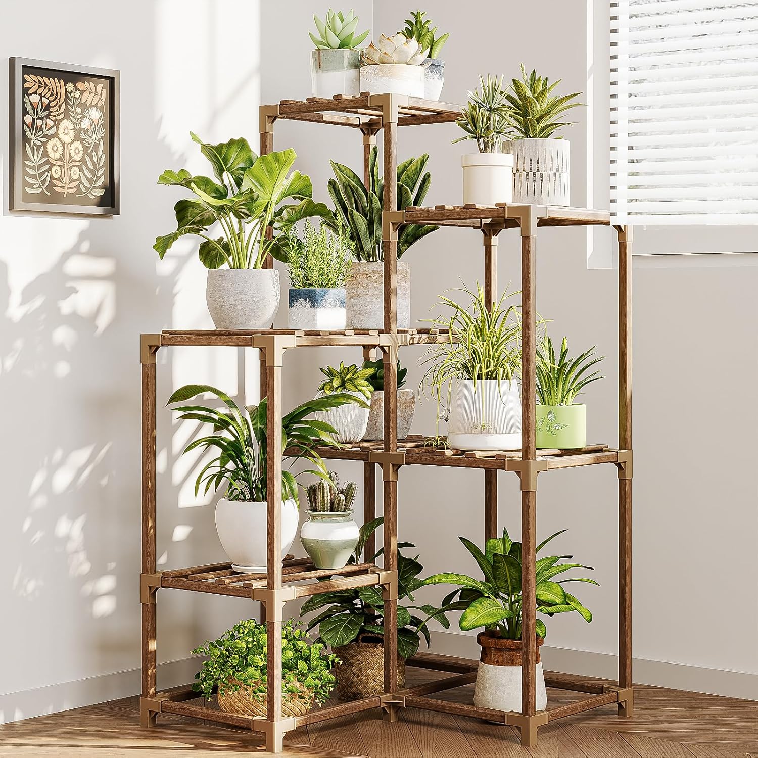 Bamworld Pflanzenständer Pflanzenregal Indoor Outdoor Ecke für 7 Etagen Geeig...