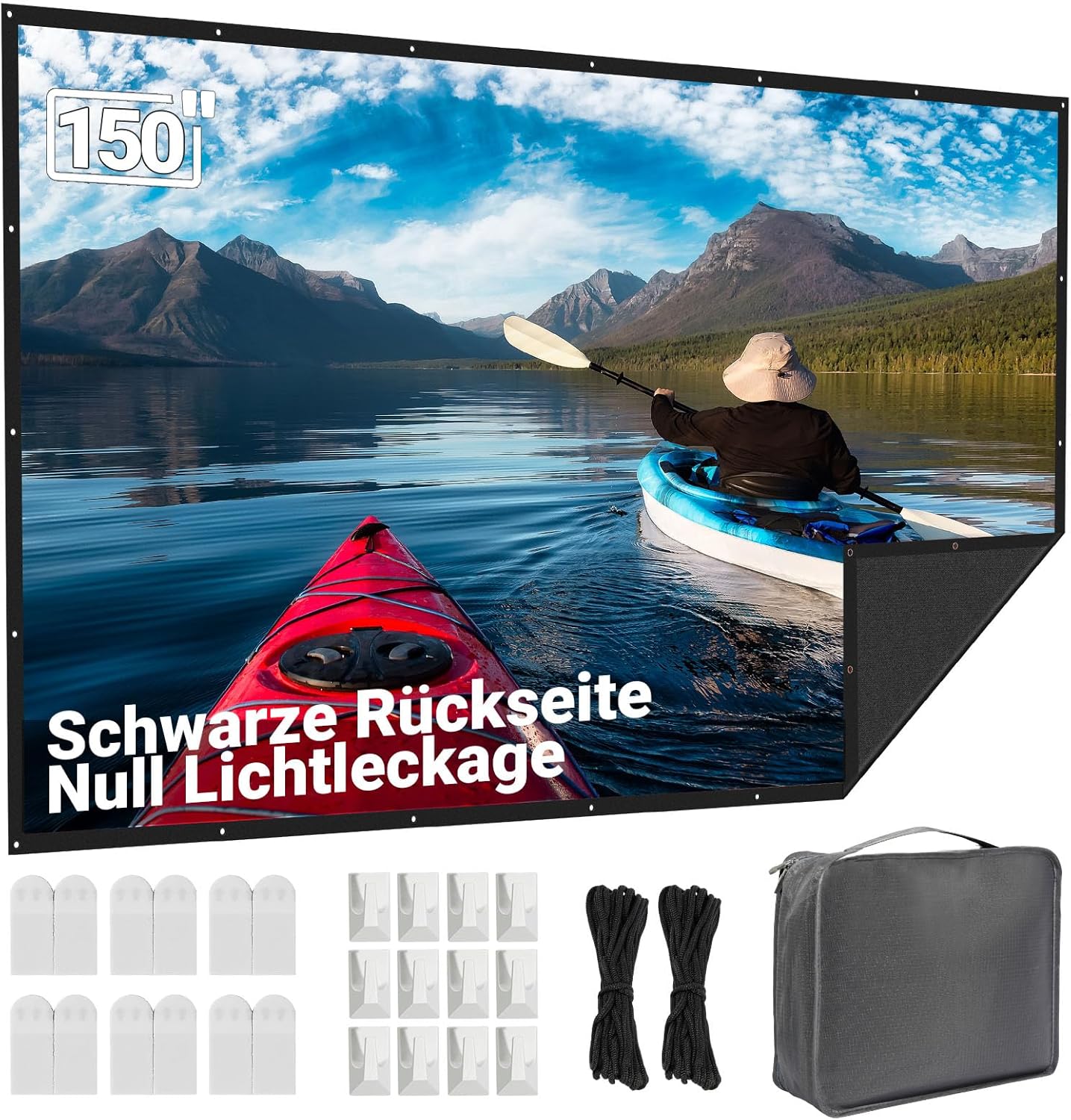 Beamer Leinwand 150 Zoll Outdoor - Upgrade mit schwarzem Hintergrund & undurc...