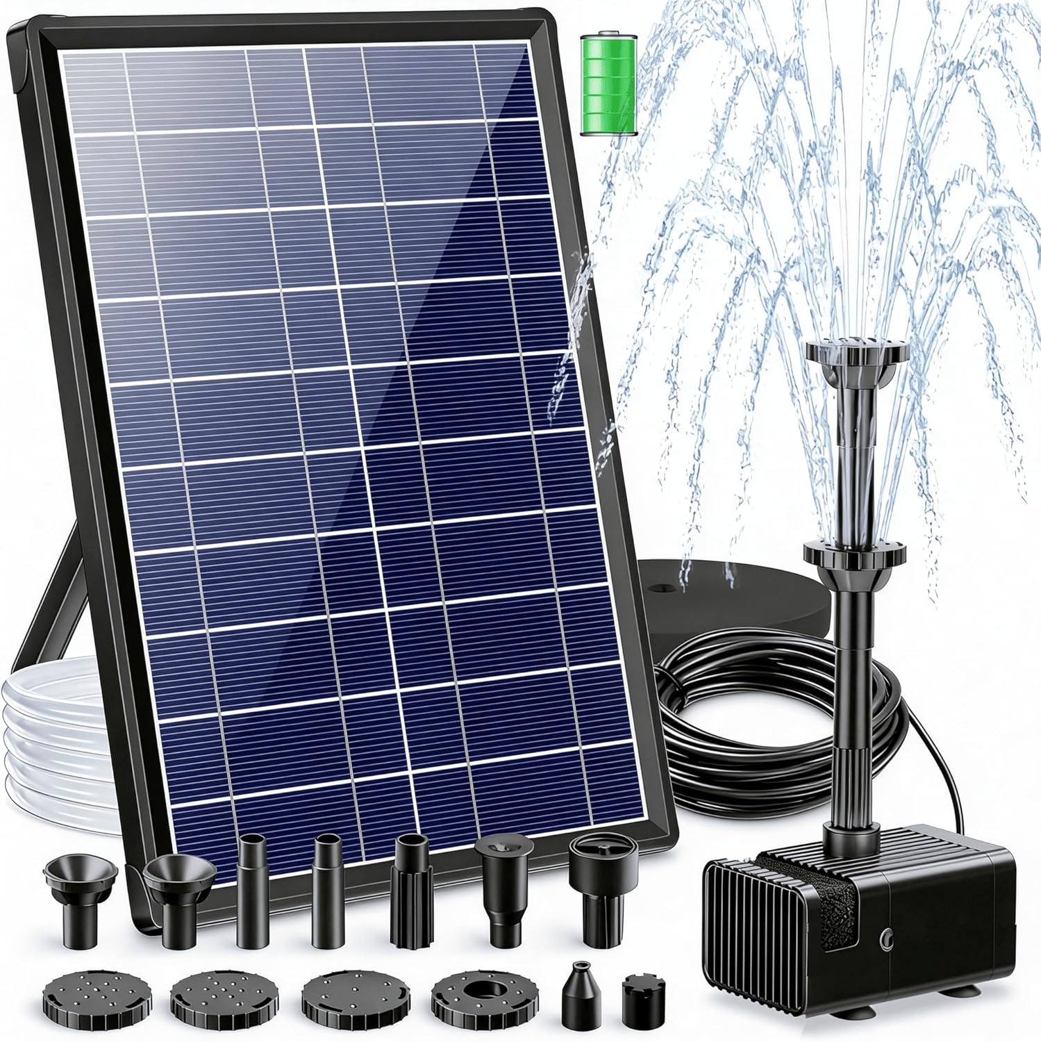 Billing Solar Springbrunnen für außen mit 3600mAh Akku, 7,5 W Solarbrunnen fü...