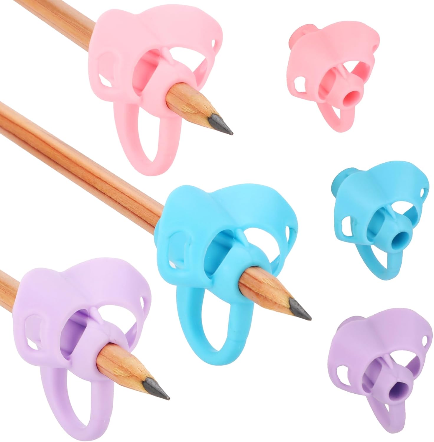 Bleistiftgriffe mit 3 Fingerringen für Kinder, Schreibhaltungskorrektur, 6 Fa...