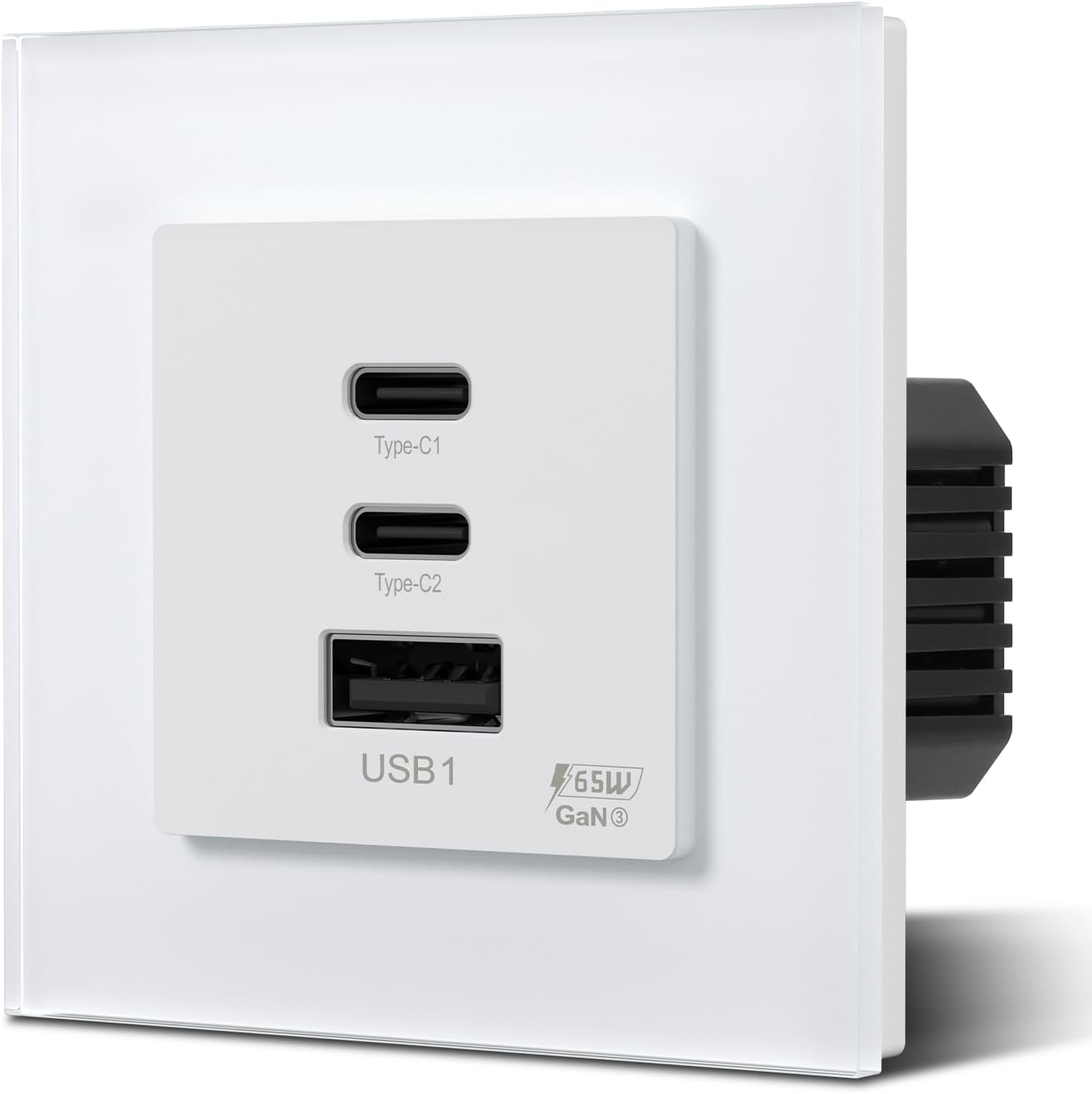 BSEED Steckdose GaN PD 65W aus Glas, Unterputz Schnellladesteckdose mit 2 Typ...