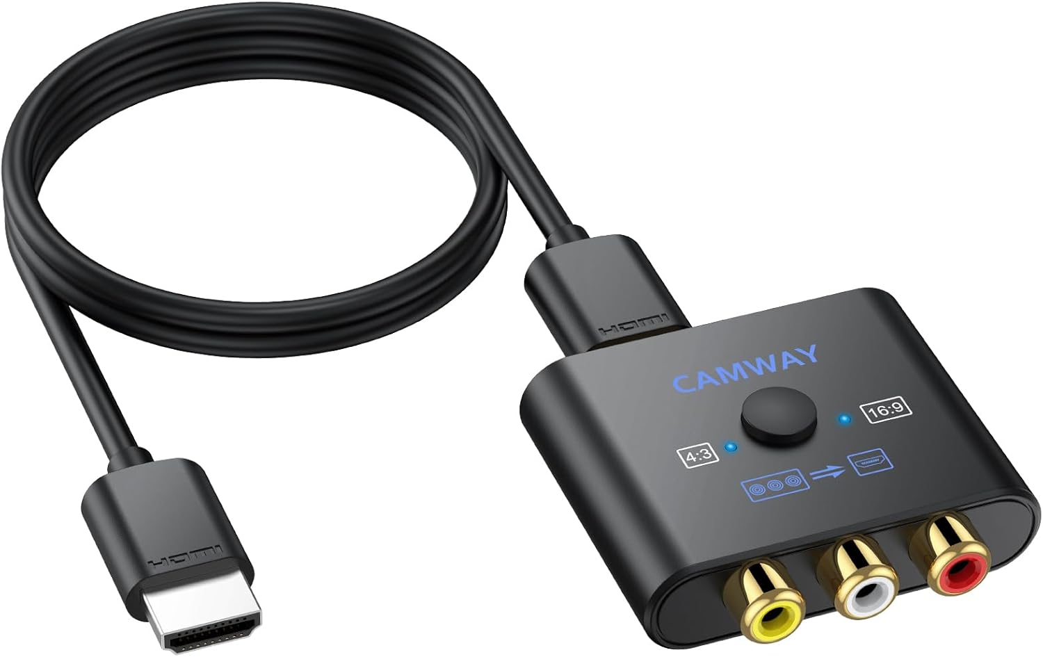 CAMWAY RCA auf HDMI Adapter, 16:9/4:3 Konvertierung 1080P Composite CVBS AV C...