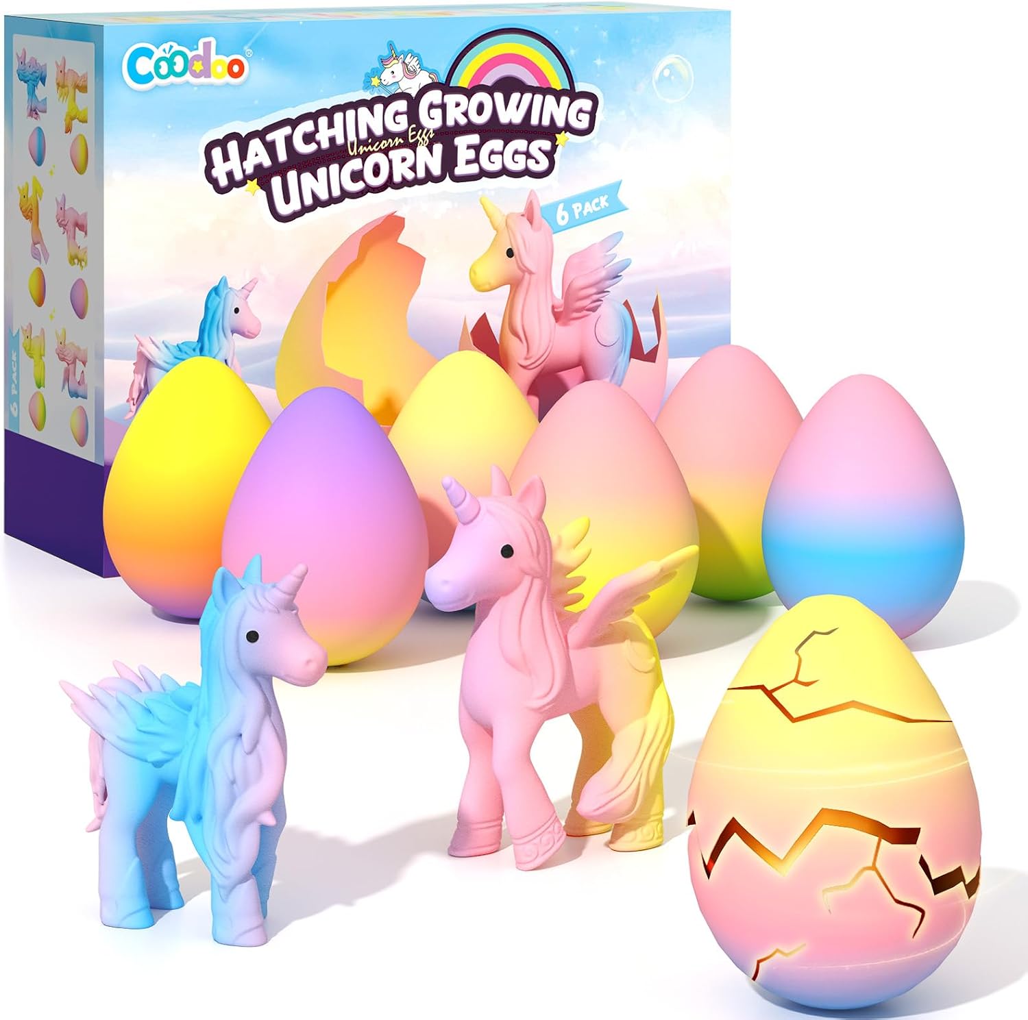 Coodoo Einhorn Schlüpft Regenbogeneier für Kinder - 6er Pack Einhorn Geschenk...