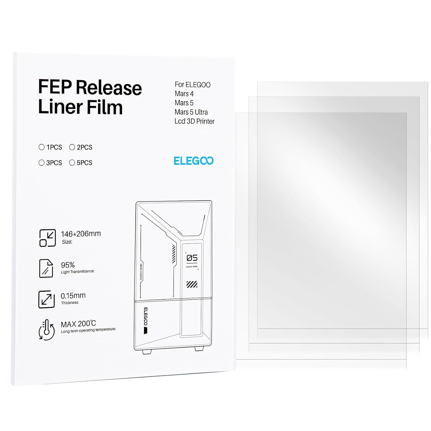 ELEGOO 3er-Set FEP-Folie für Mars 4, Mars 5 und Mars 5 Ultra Resin 3D Drucker...