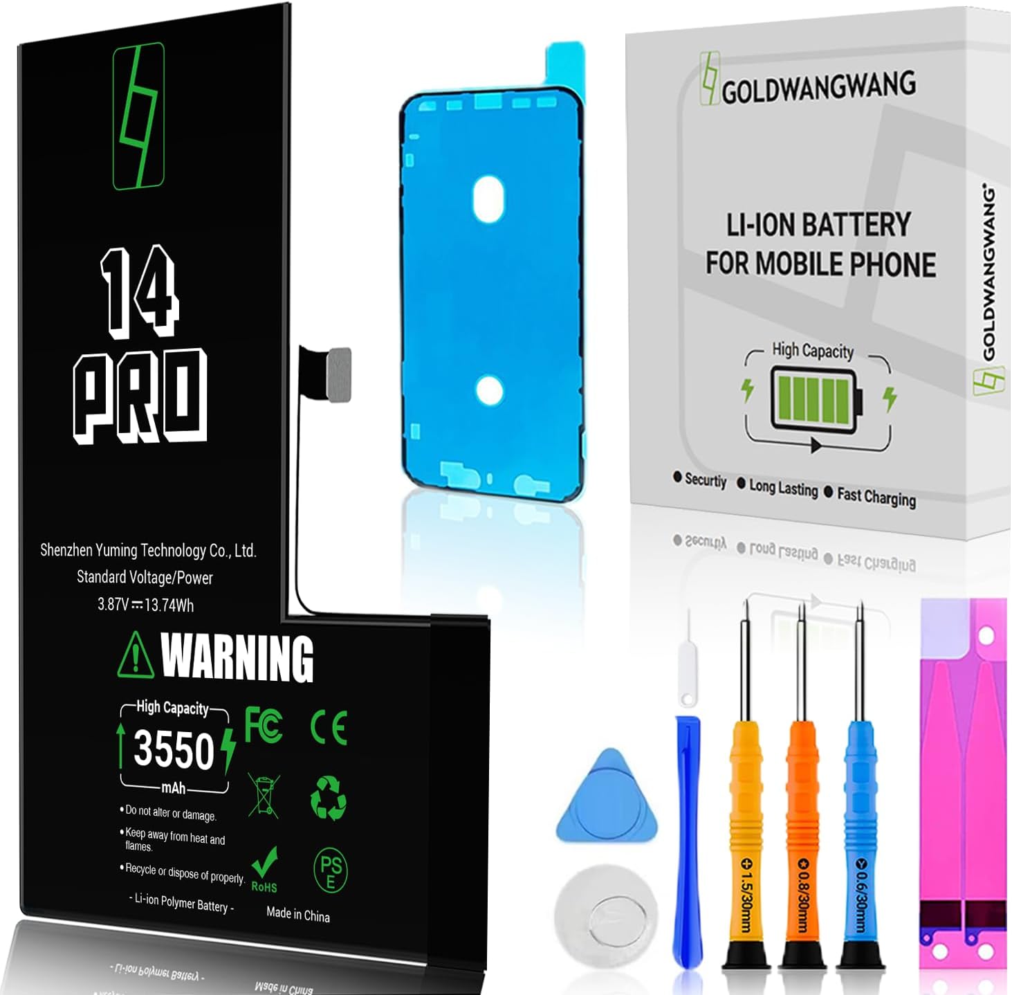für iPhone 14 Pro Akku, 3550mAh Hochkapazität, Komplettes Reparaturkit