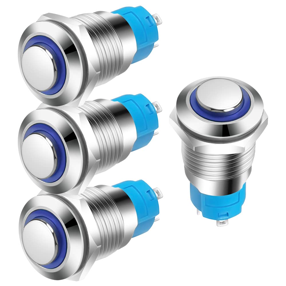 Gebildet 4pcs 12mm 3A 12-24V DC Momentanen wasserdichte Drucktaste mit LED-Ko...