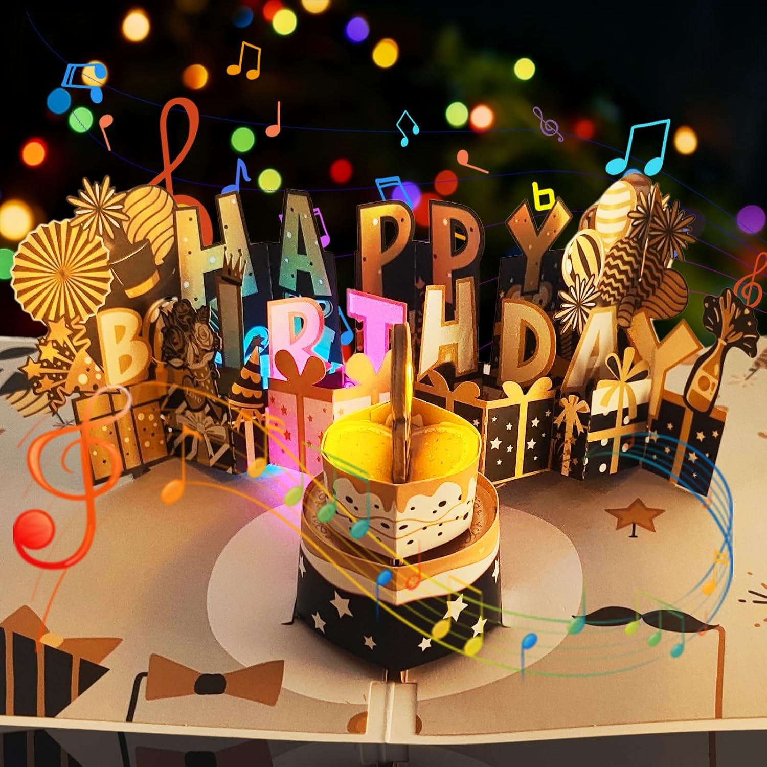 Geburtstagskarte 3 Stück mit Musik & Feuerwerk und ausblasbare Kerze - 3D Hap...