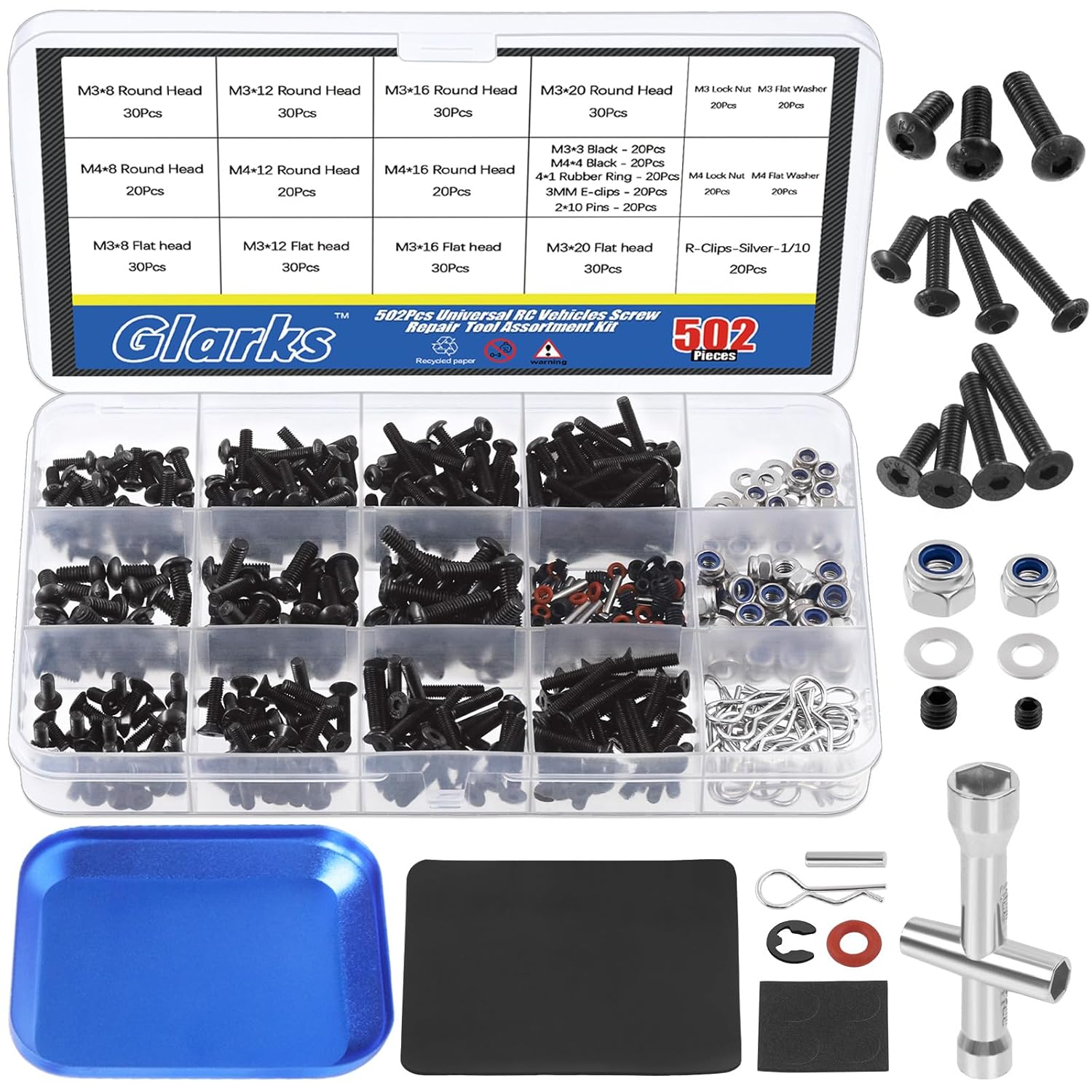 Glarks 502Pcs Universal RC Screw Kit Model Cars Screws Assortment Hex Screws ...