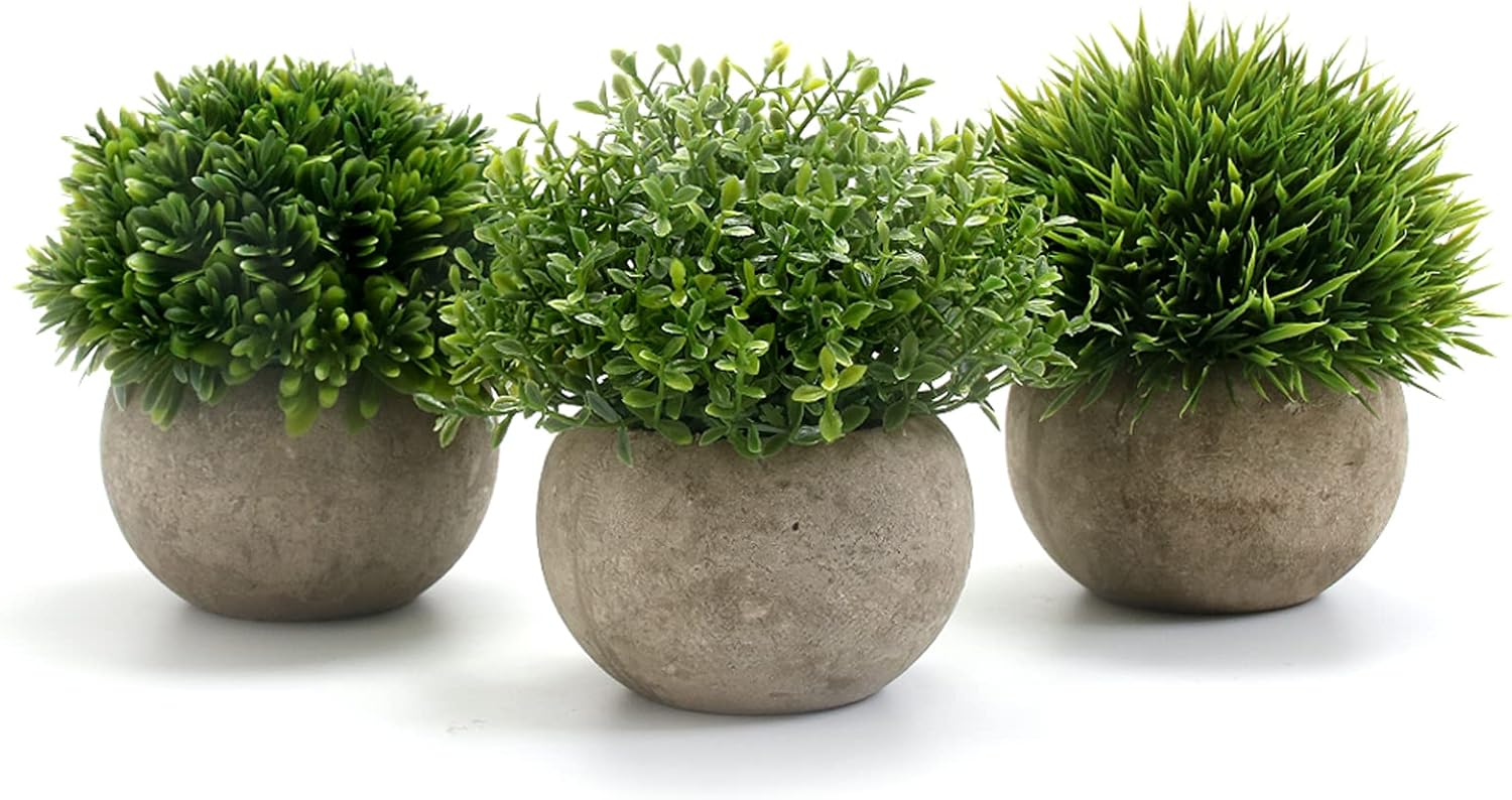 GoMaihe Kunstpflanze 3 Stücke Künstliche Pflanzen mit Grauem Topf, 9.5 x 13cm...