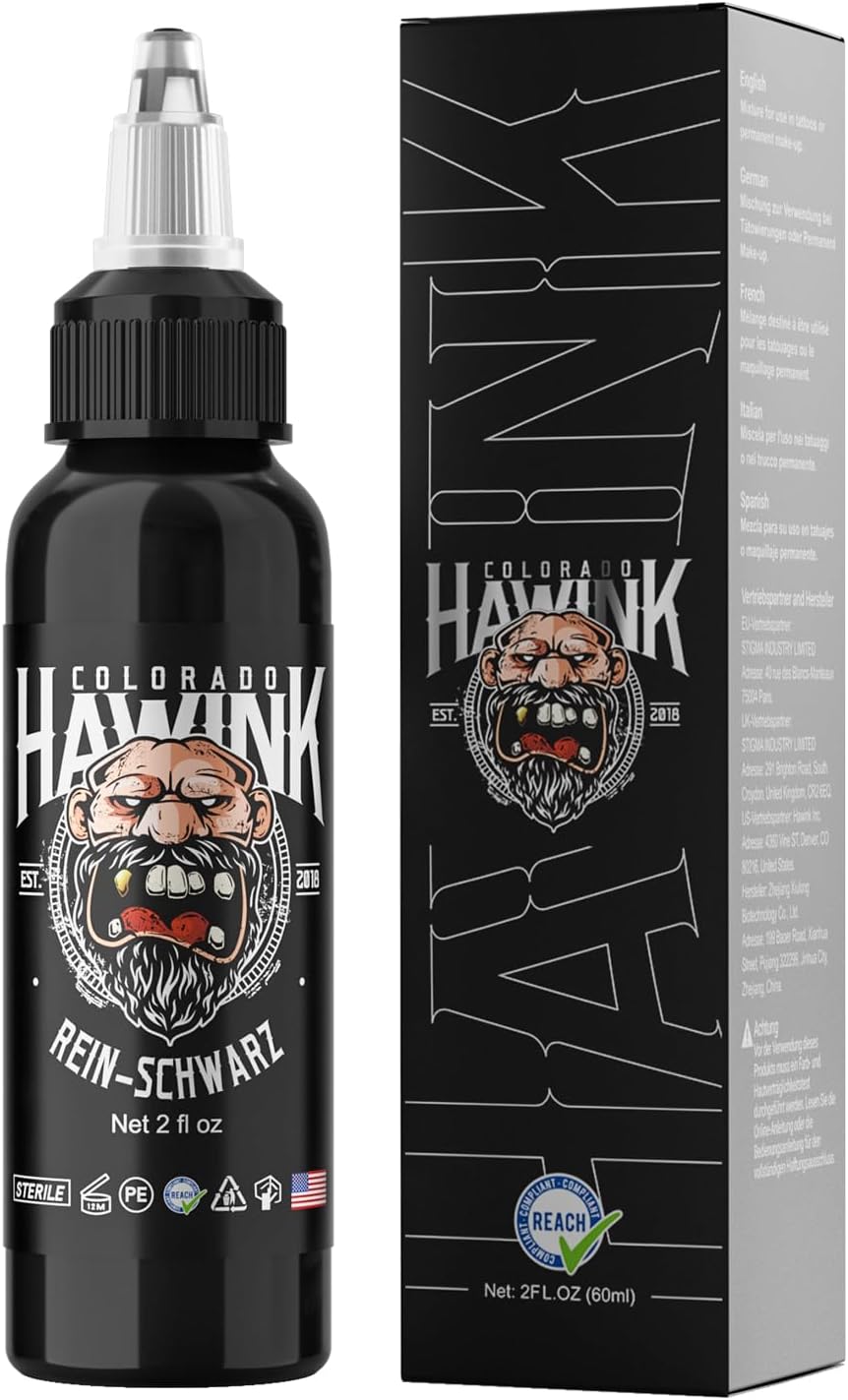 HAWINK Tattoo Farbe Black 2oz (60ml) 1 Flaschen Rein Schwarz Tinten Professio...