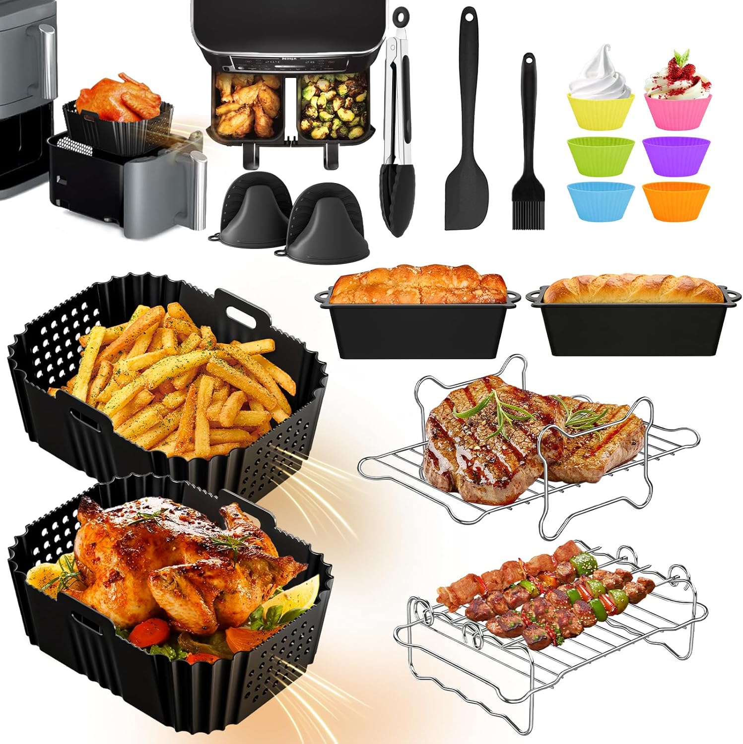 Heißluftfritteuse Zubehör, 21PCS Airfryer Zubehör für Ninja Double Stack XL S...