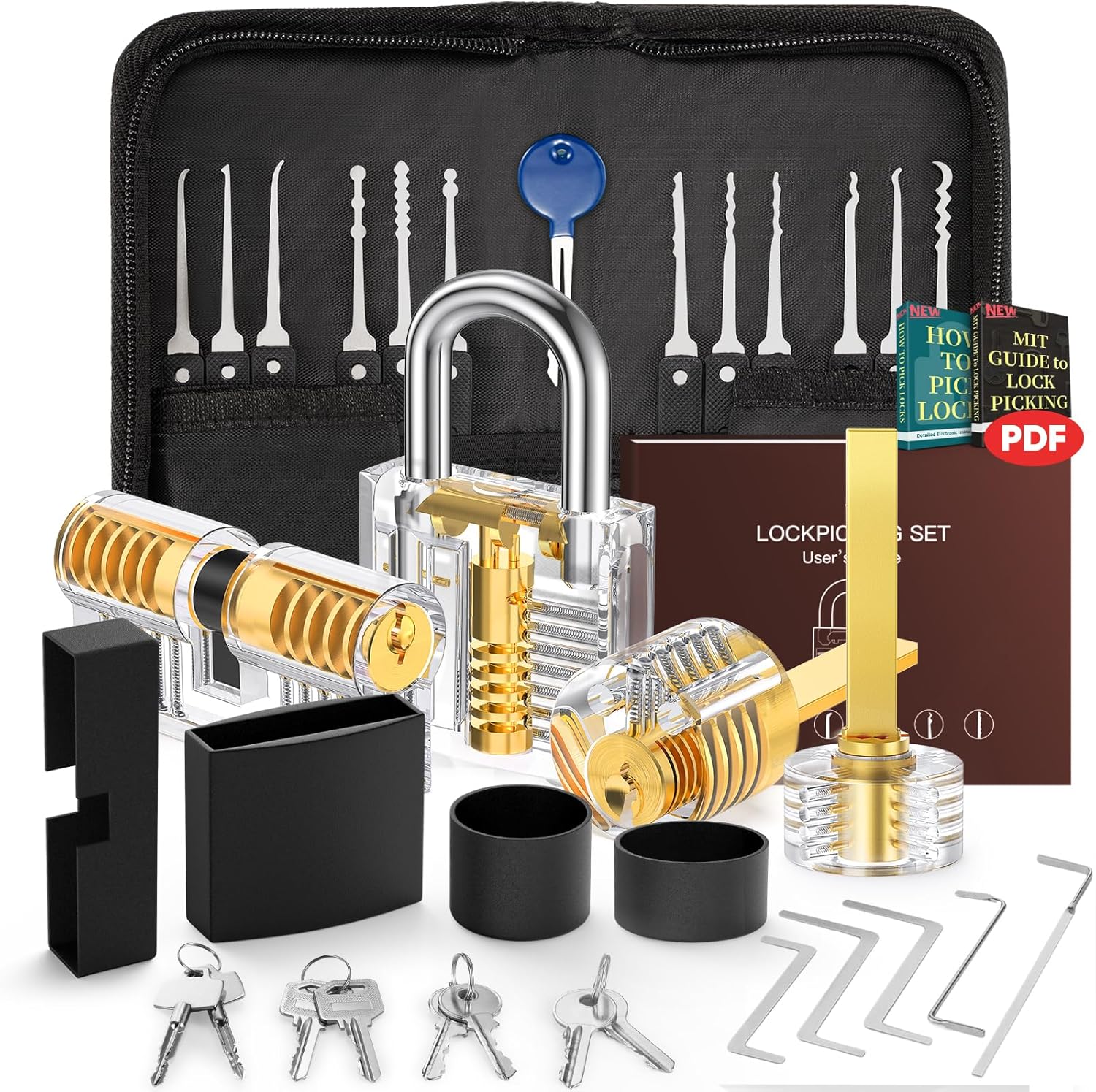 IPSXP Lockpicking Set, 32 Stück Dietrich Set mit 4 Transparentem Trainingssch...