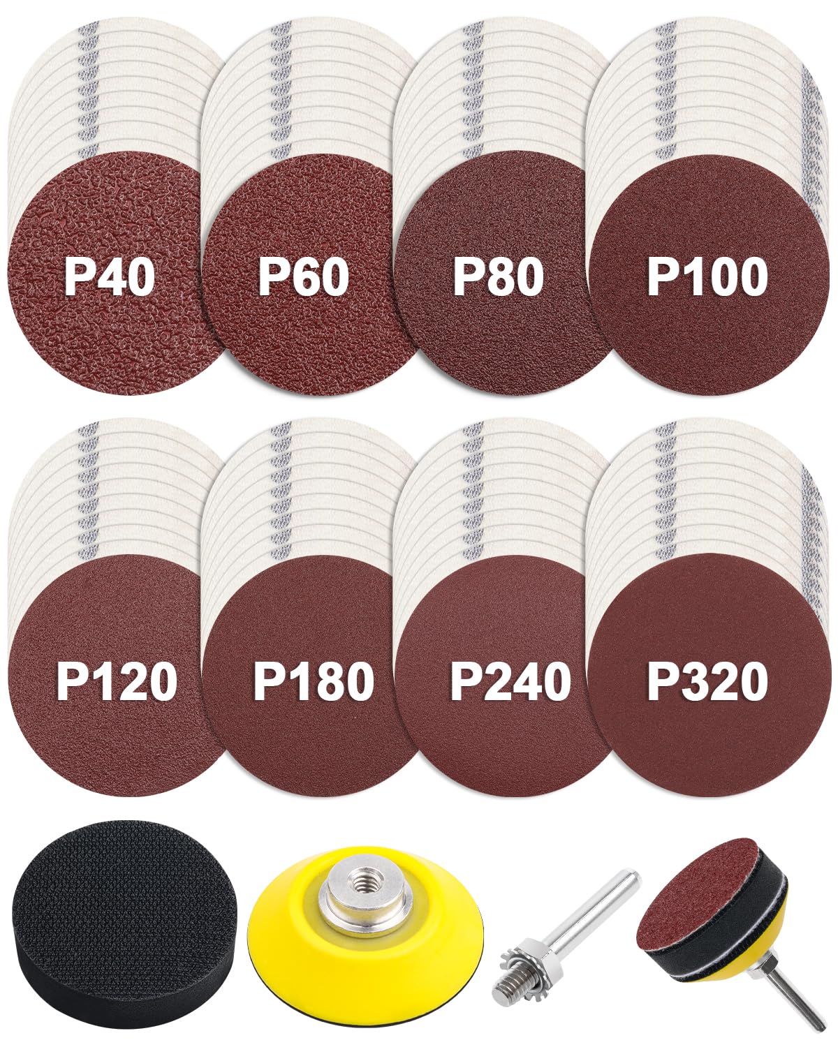 JatilEr 80 Stück Schleifpapier 50mm Klett, 2 Zoll Rund Schleifpads Körnung P4...