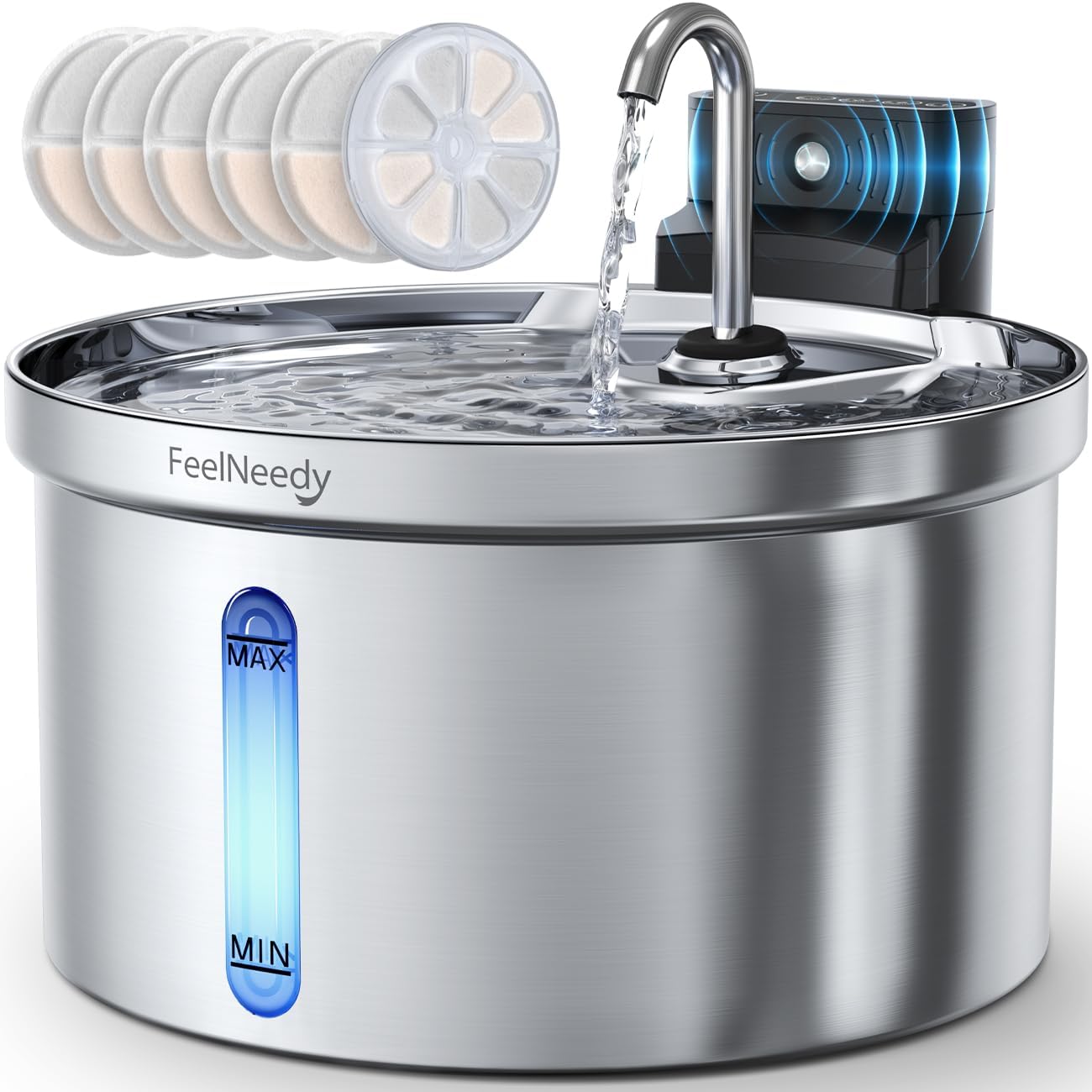 Kabelloser Katzenbrunnen Edelstahl mit Bewegungsmelder [Wasser-und Batterietr...