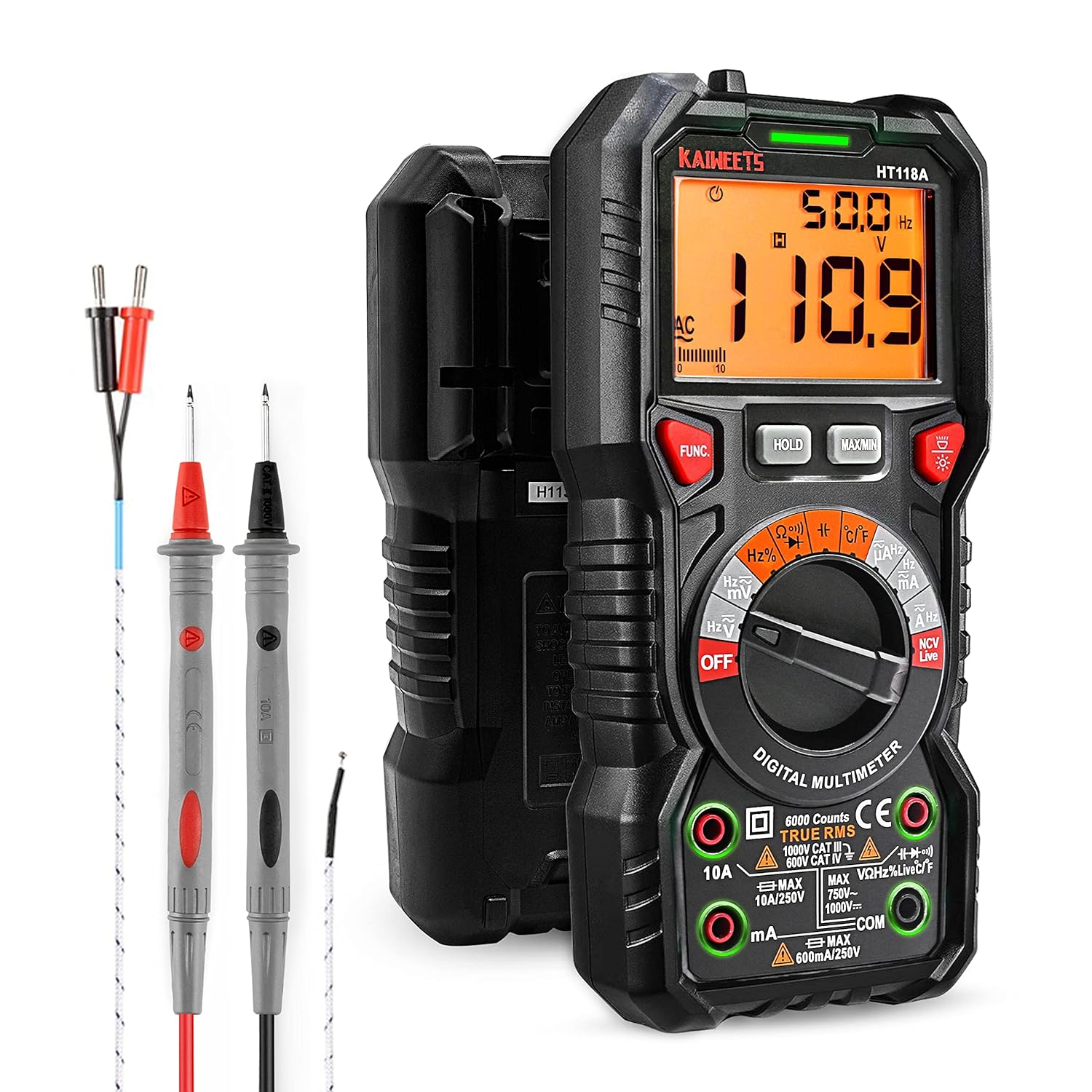 KAIWEETS Digital Multimeter mit LED-Buchsen, Strommessgerät True RMS Auto-Ran...