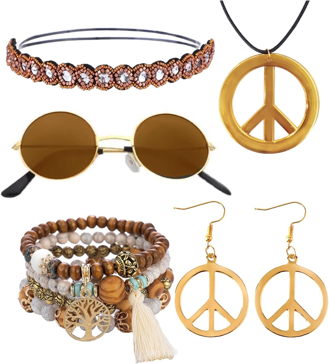kasahara Hippie Accessoires 5 Stück Set, Hippie Kostüm Damen Kleidung, 60er 7...