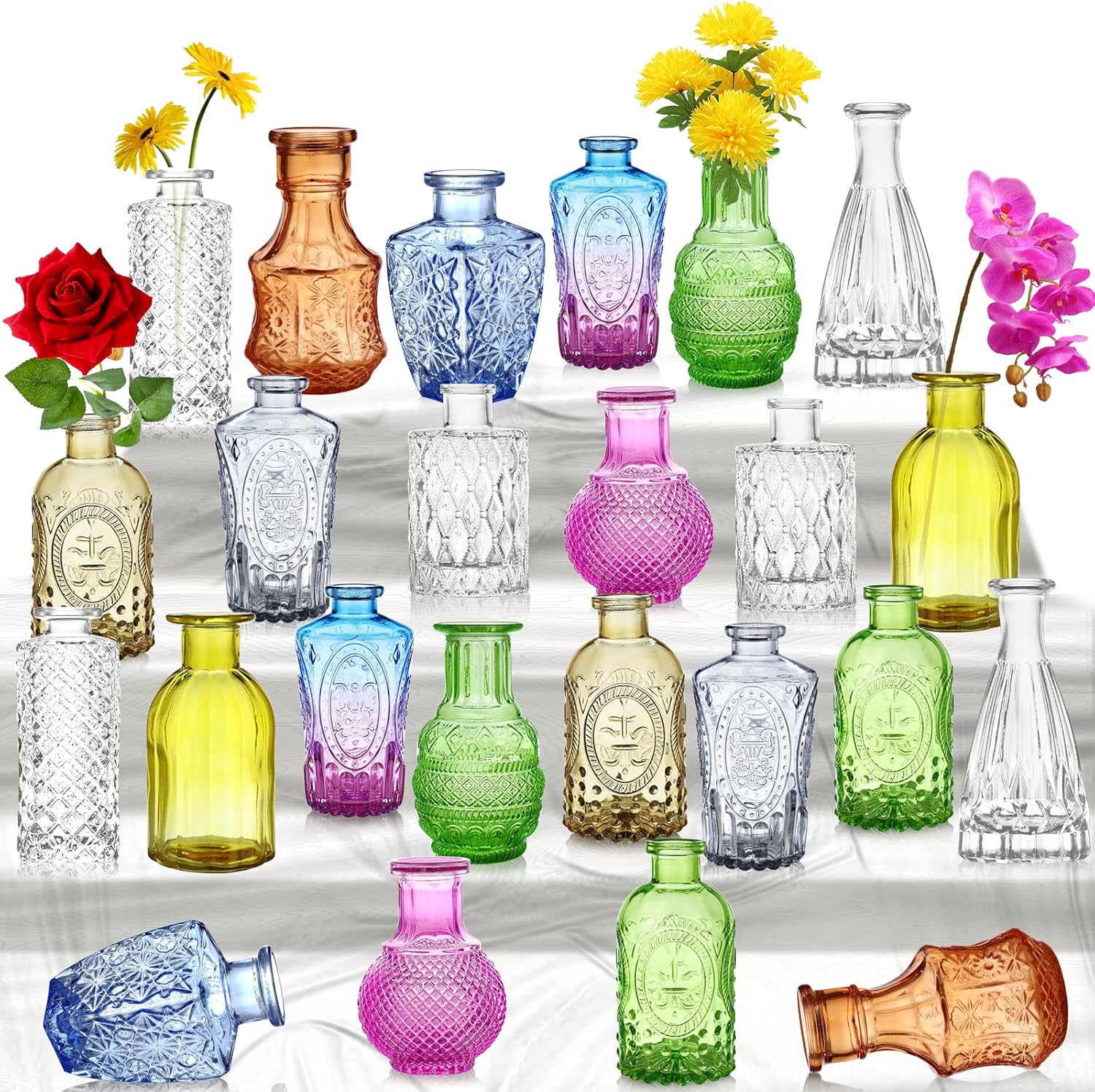 Kleine Vasen Set mehrfarbig 24Stück Mini Vase Glas Vintage Hochzeit Kristalle...