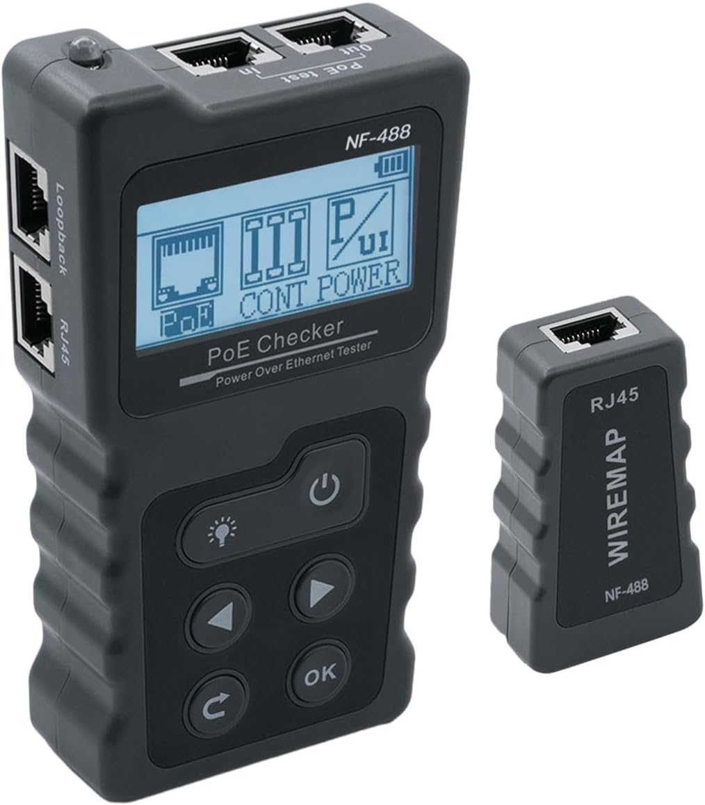 Mcbazel Netzwerk RJ45 Tester mit LCD Display, Netzwerk Kabeltester mit POE-Fu...