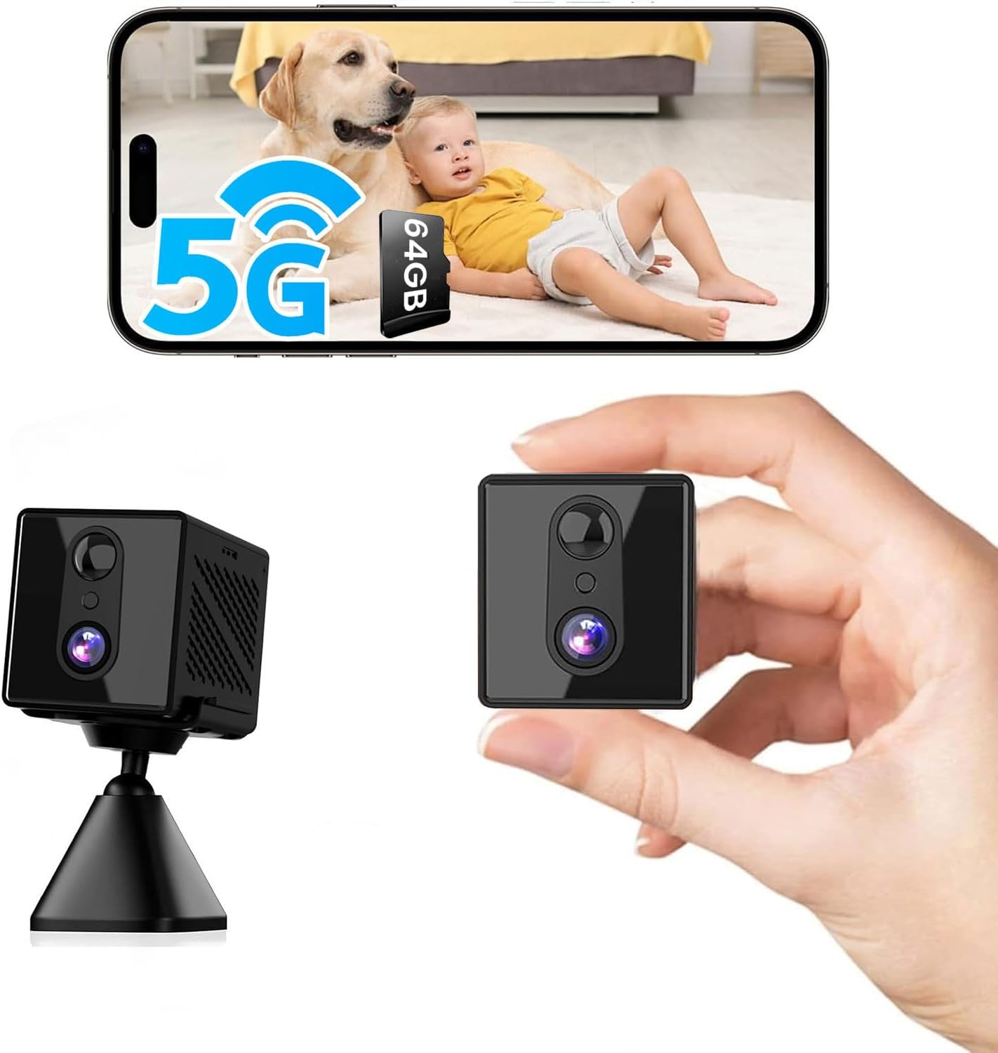 Mini Kamera 4K Überwachungskamera mit 64G SD WLAN WiFi Camera Live Übertragun...