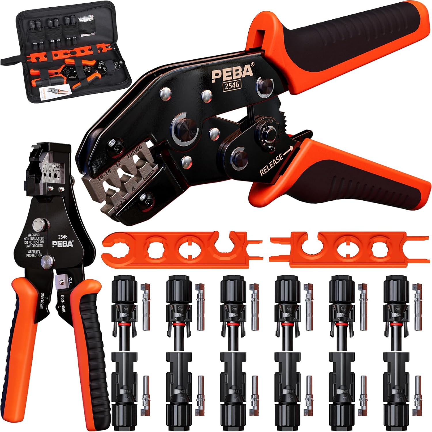 PEBA Crimpzange Solarstecker Set für 1.5-2.5/4/6mm² Solarpanel PV Kabel, mit ...