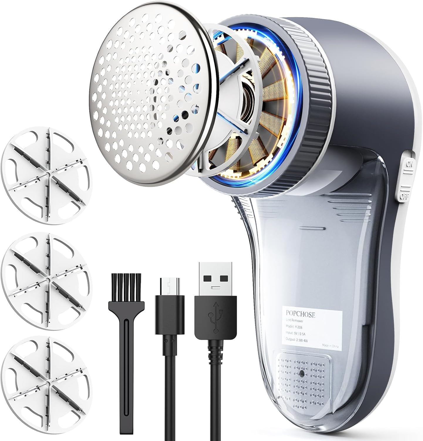 POPCHOSE Fusselrasierer, Tragbarer Aufladbar Elektrisch Fusselentferner, 6-Kl...