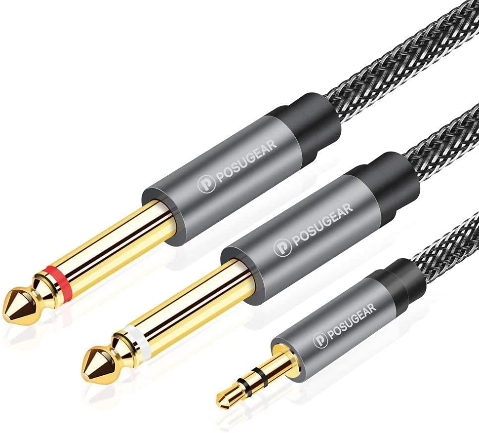 POSUGEAR 3.5mm Klinke auf Dual 6.35mm Mono Y AudioKabel 2M, Nylon Geflochten ...
